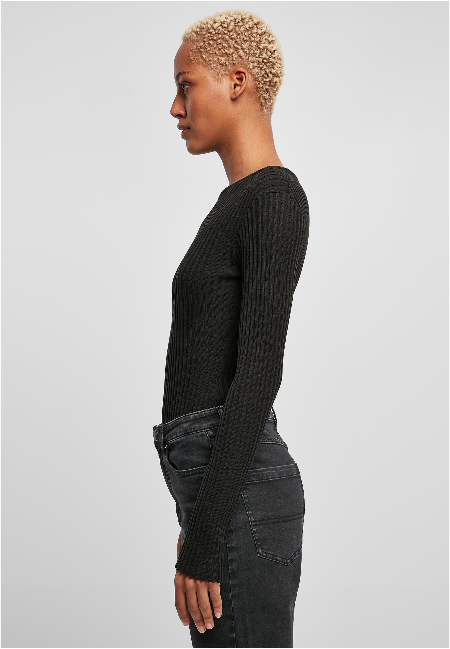 Ladies Rib Knit Longsleeve Body | black