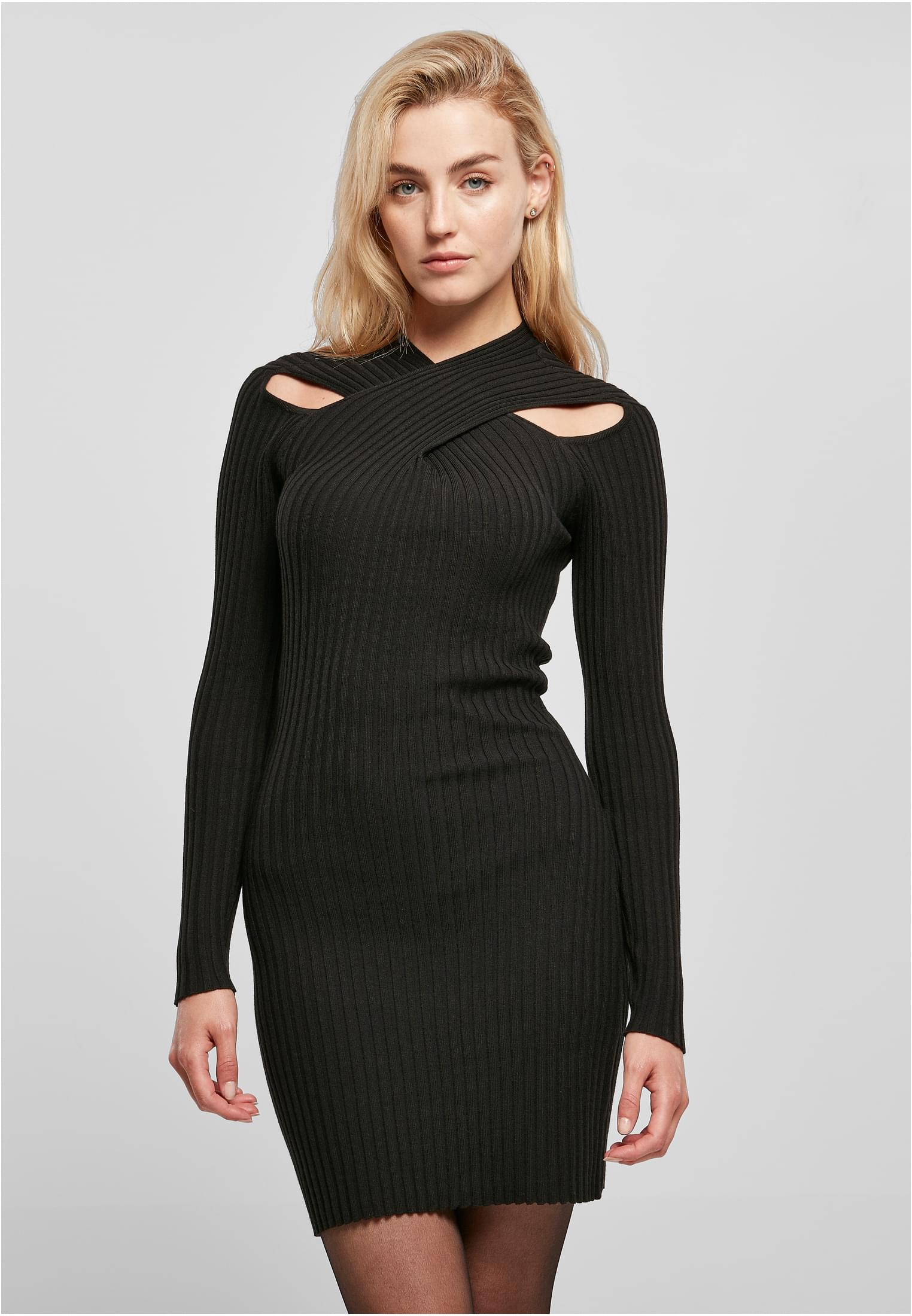 Ladies Crossed Rib Knit Dress | black