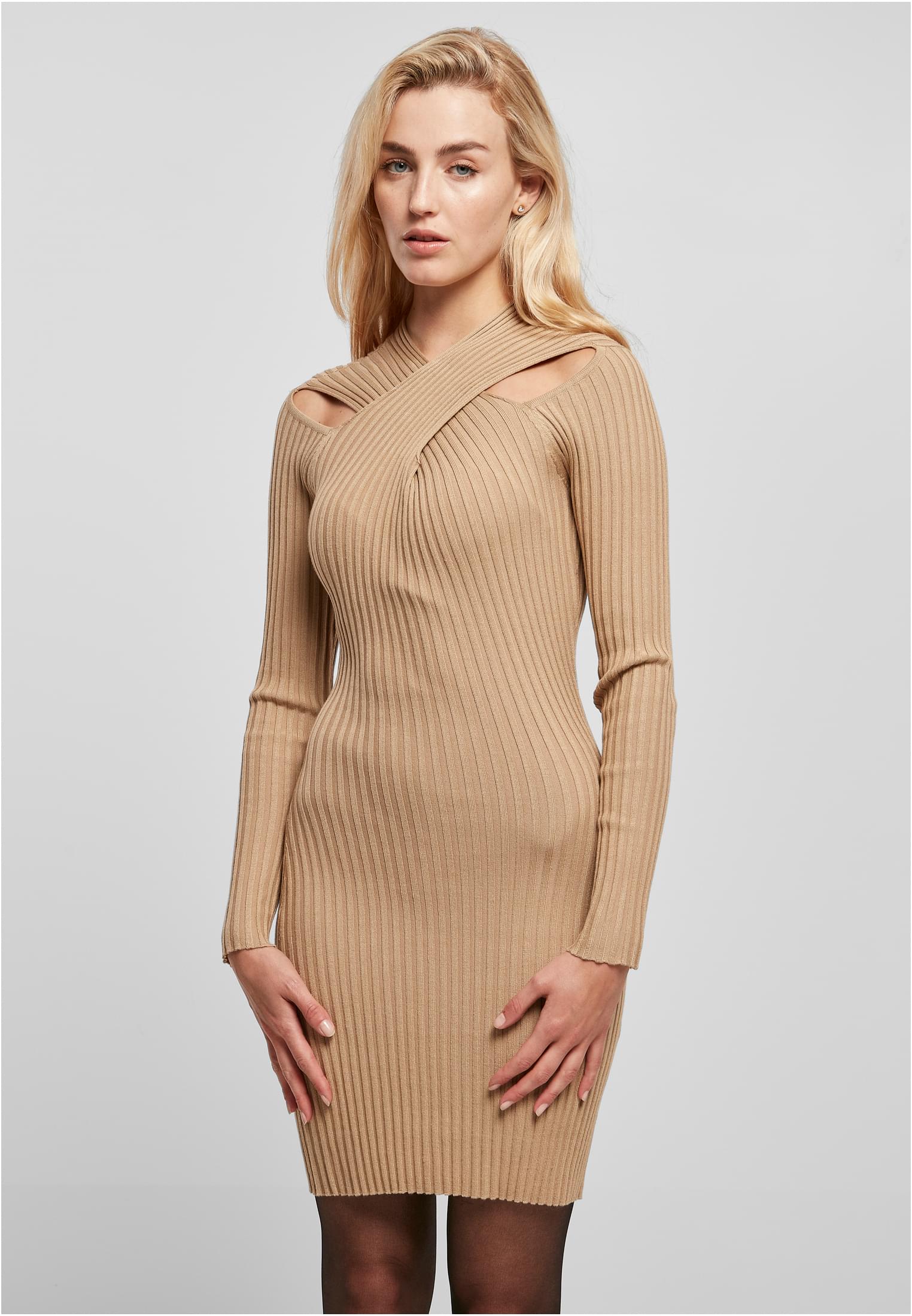 Ladies Crossed Rib Knit Dress | unionbeige