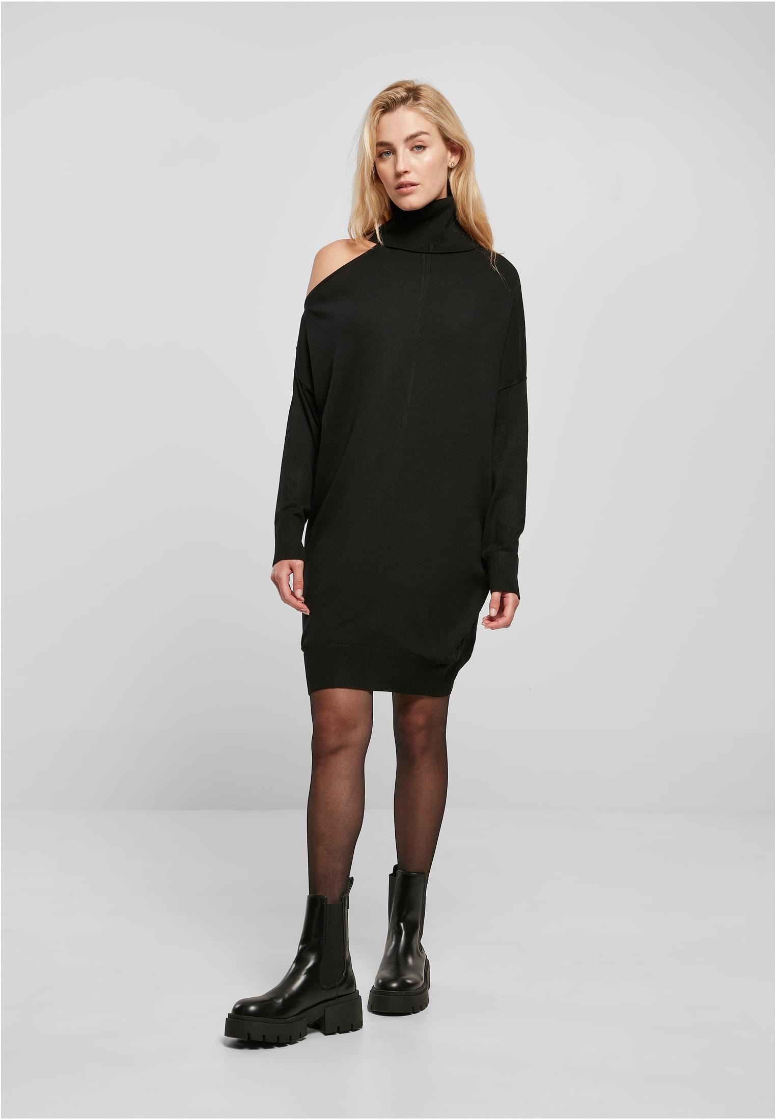 Ladies One Shoulder Knit Dress | black