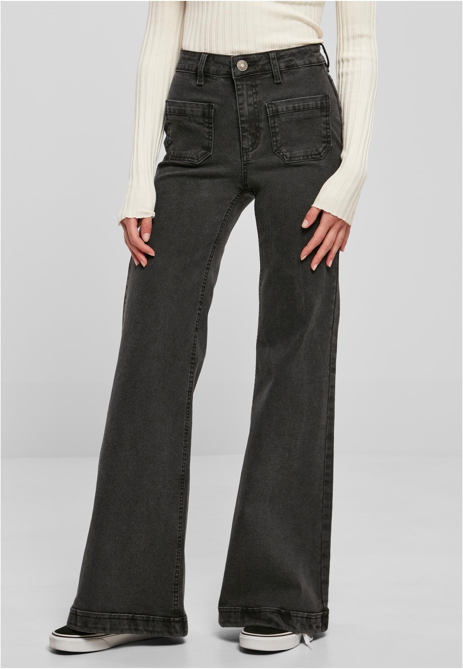 Ladies Vintage Flared Denim Pants | black washed