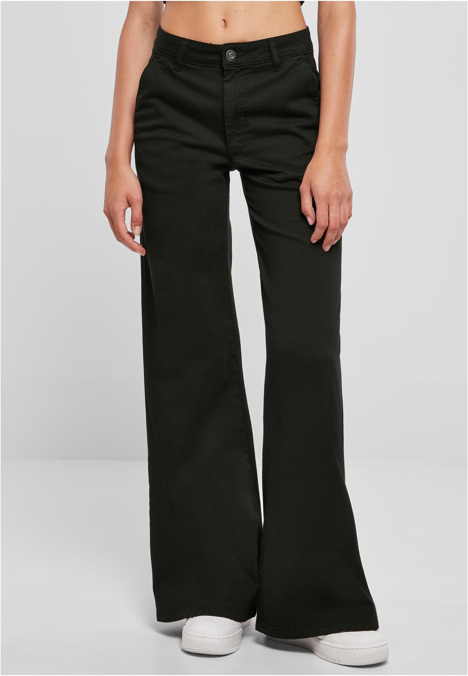 Ladies High Waist Wide Leg Chino Pants | black