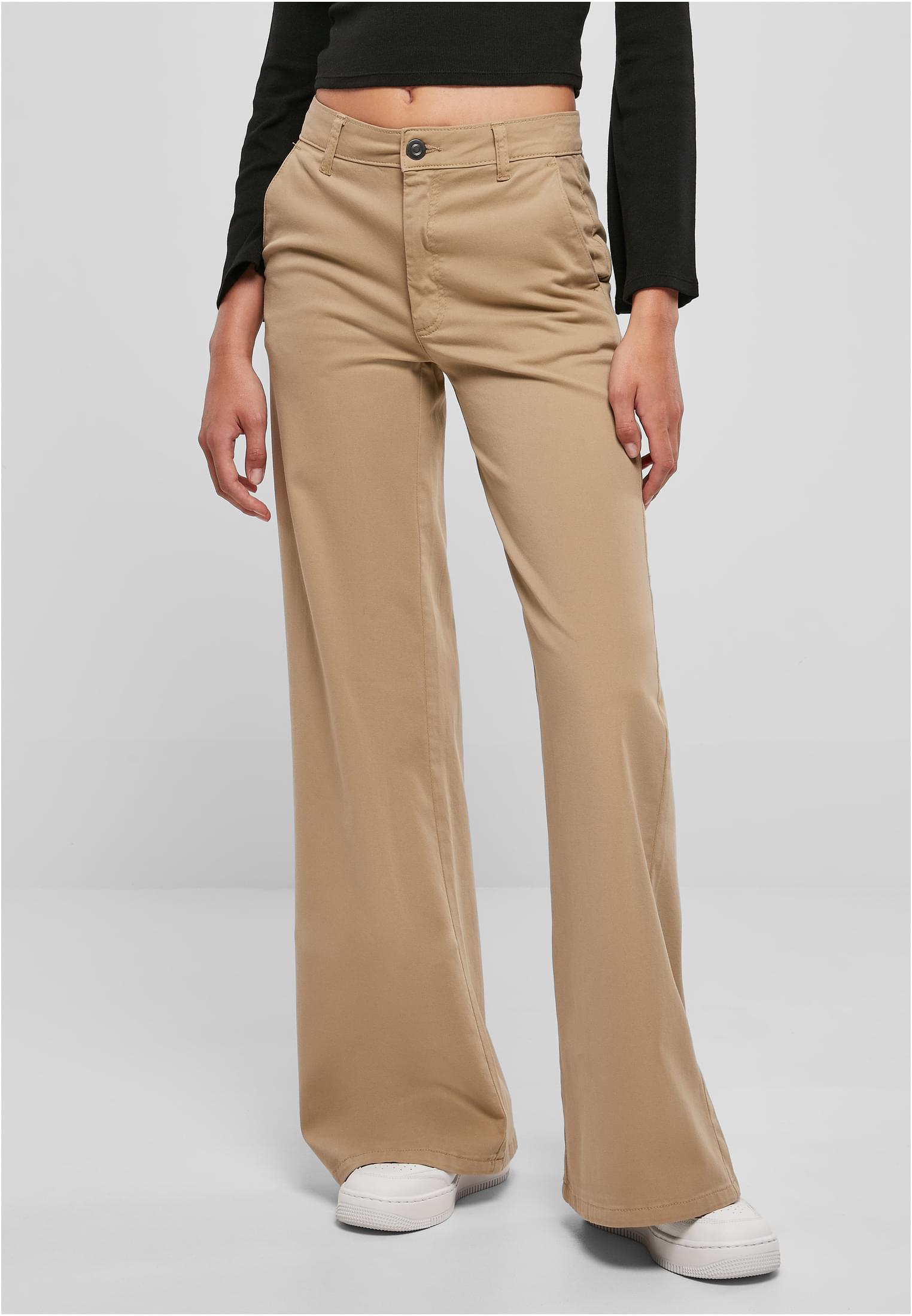 Ladies High Waist Wide Leg Chino Pants | unionbeige