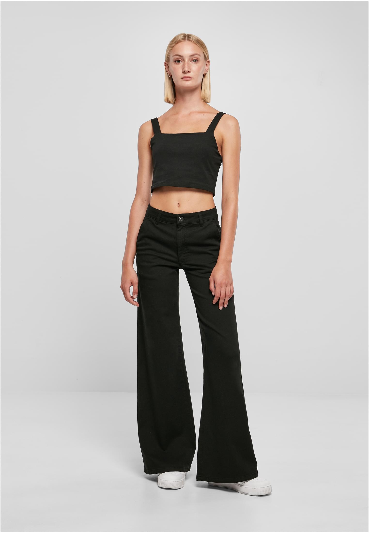 Ladies High Waist Wide Leg Chino Pants | black