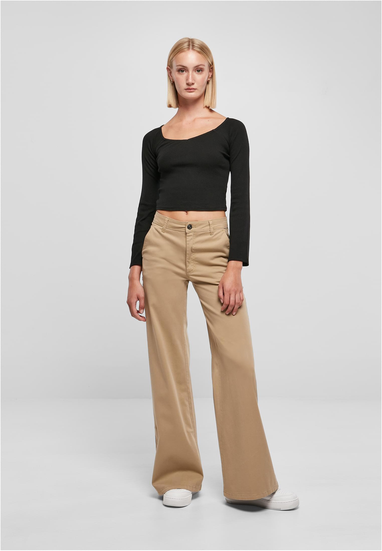 Ladies High Waist Wide Leg Chino Pants | unionbeige