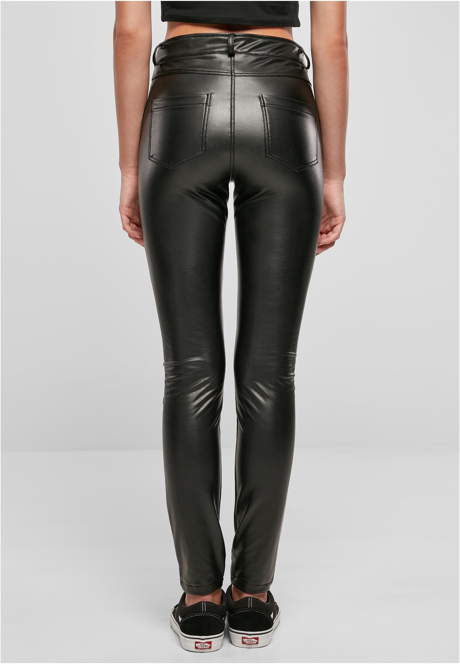 Ladies Mid Waist Synthetic Leather Pants | black