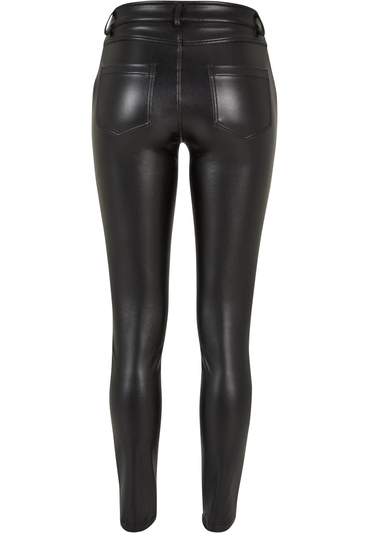 Ladies Mid Waist Synthetic Leather Pants | black