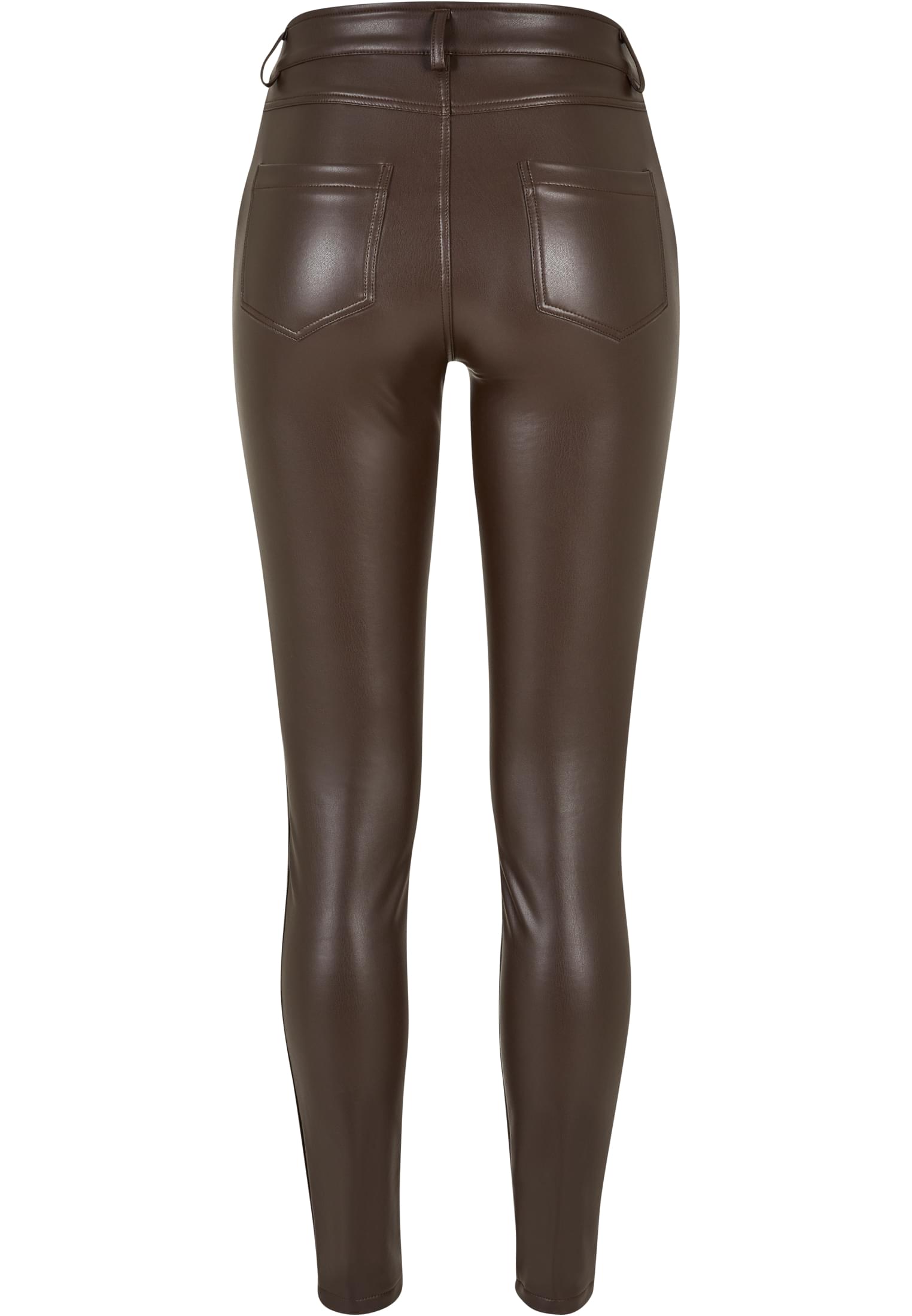 Ladies Mid Waist Synthetic Leather Pants | brown