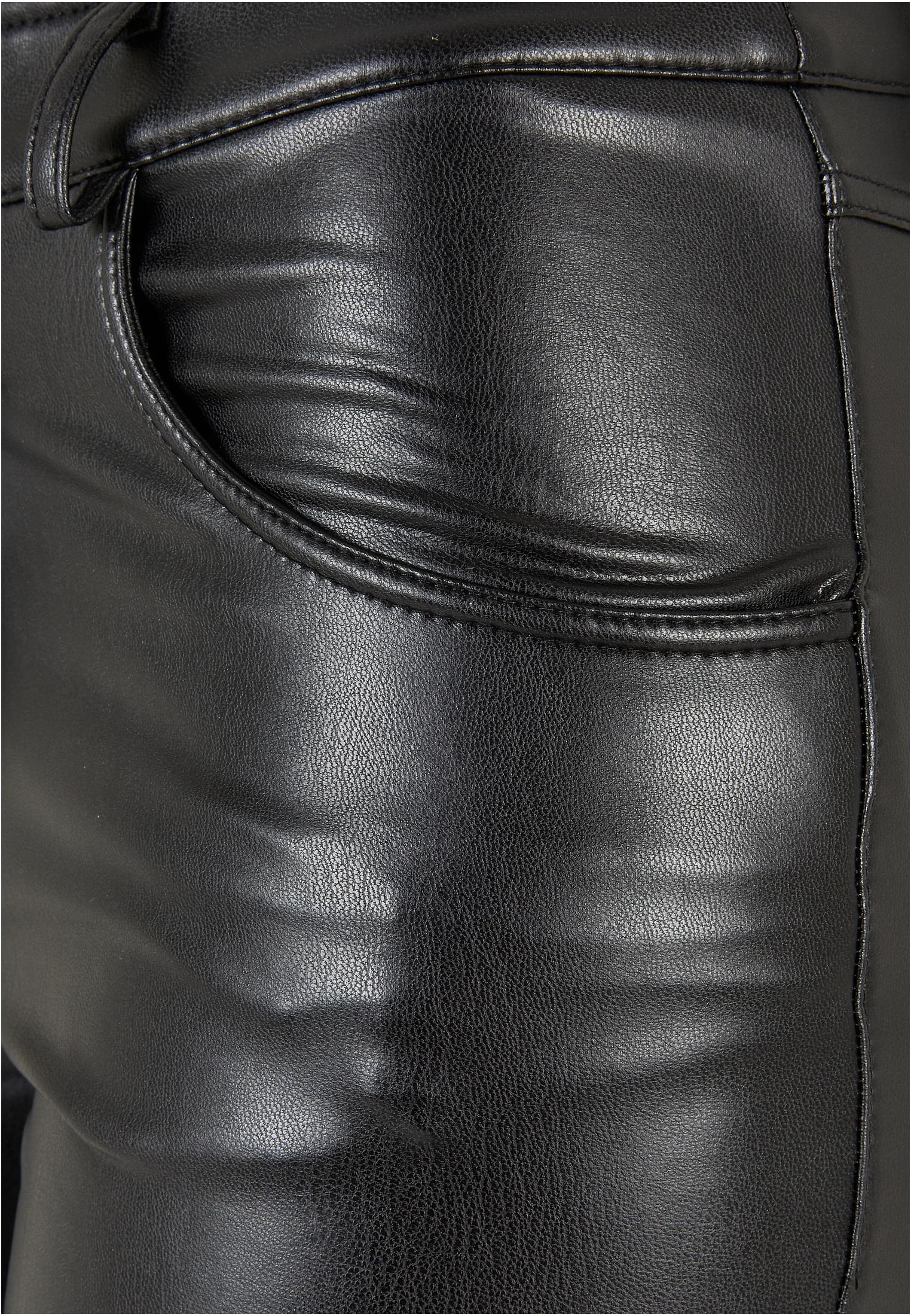 Ladies Mid Waist Synthetic Leather Pants | black