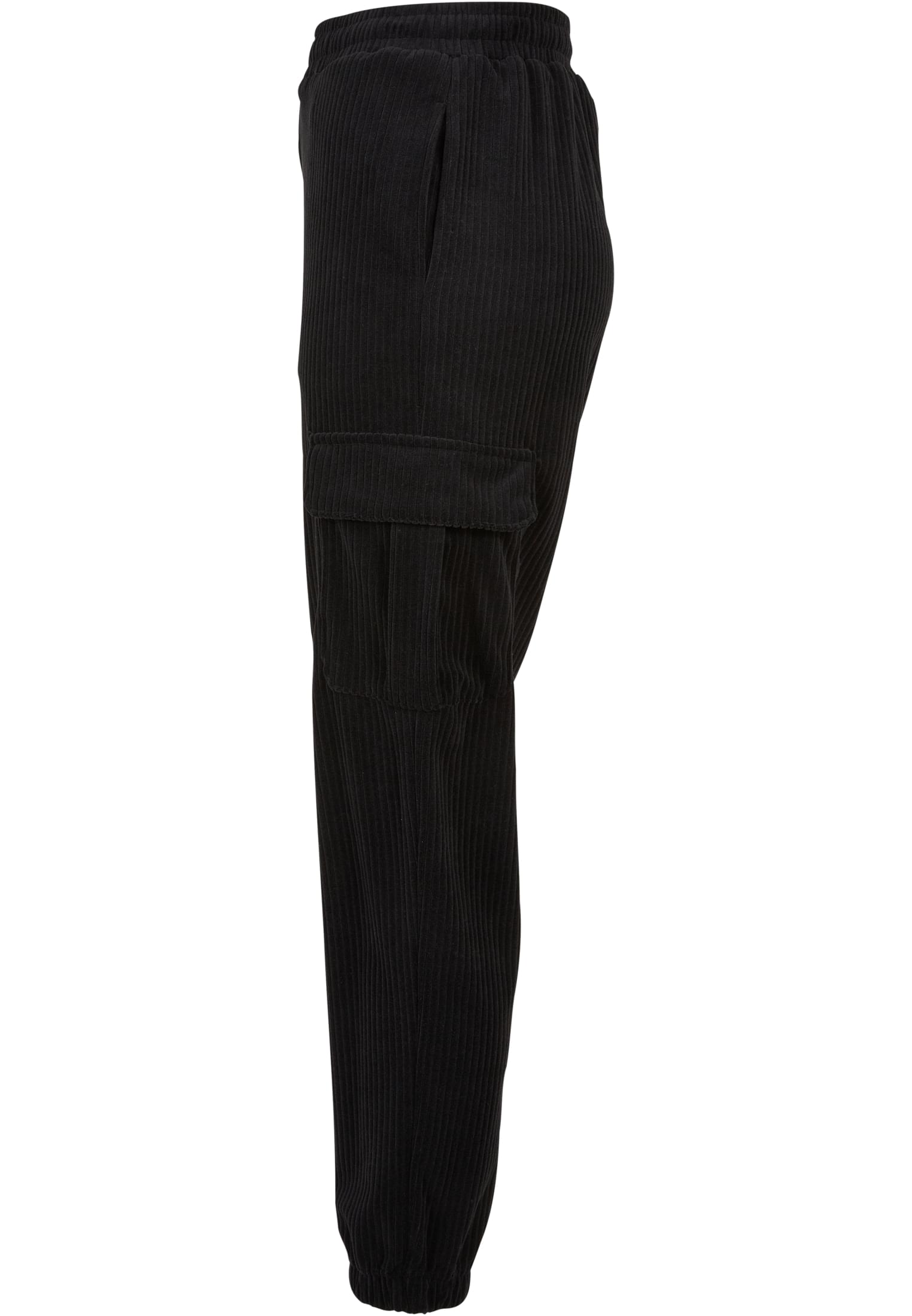 Ladies High Waist Velvet Rib Cargo Sweat Pants | black