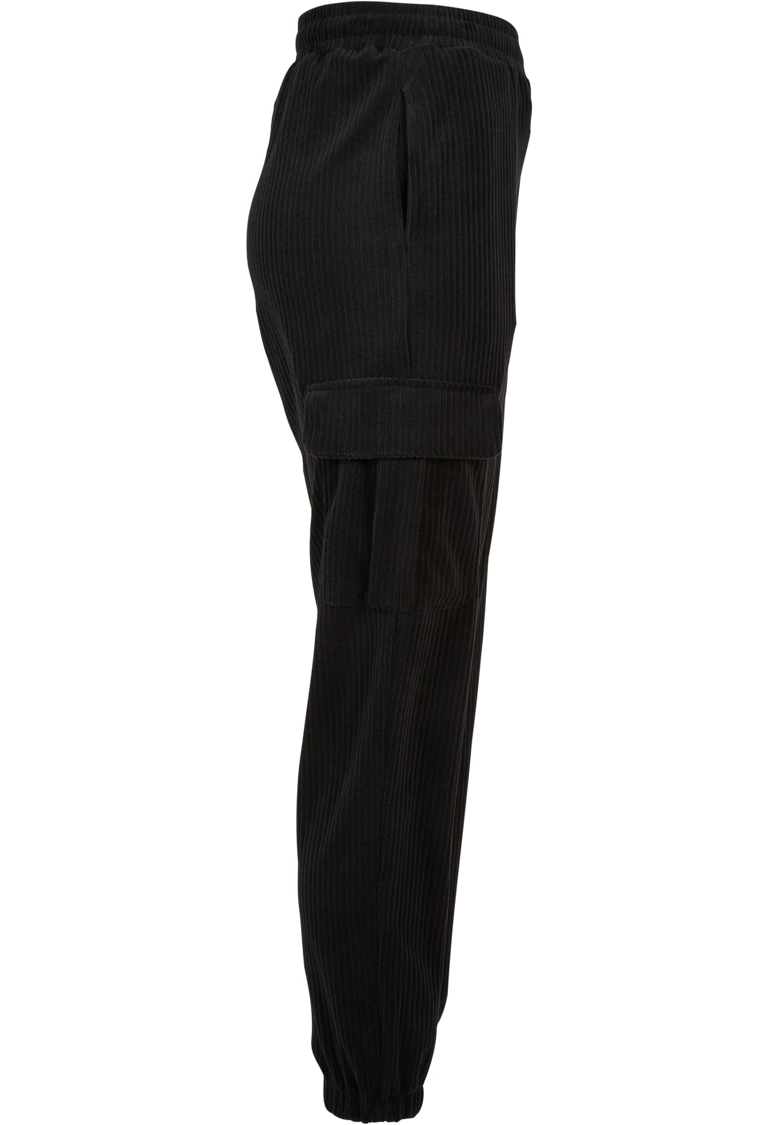 Ladies High Waist Velvet Rib Cargo Sweat Pants | black