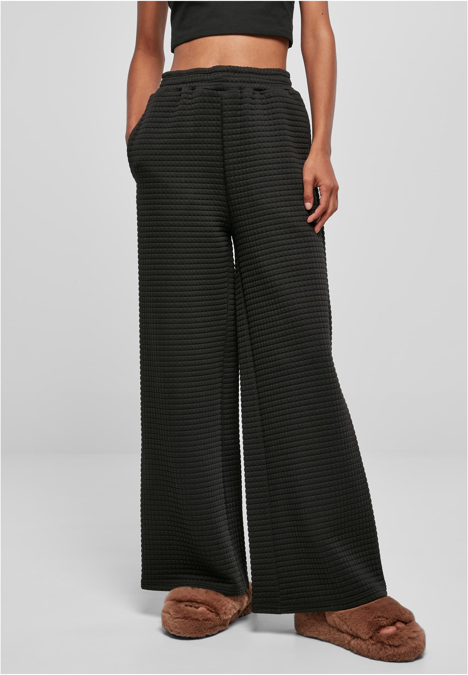 Ladies Quilte Wide Leg Sweat Pants | black