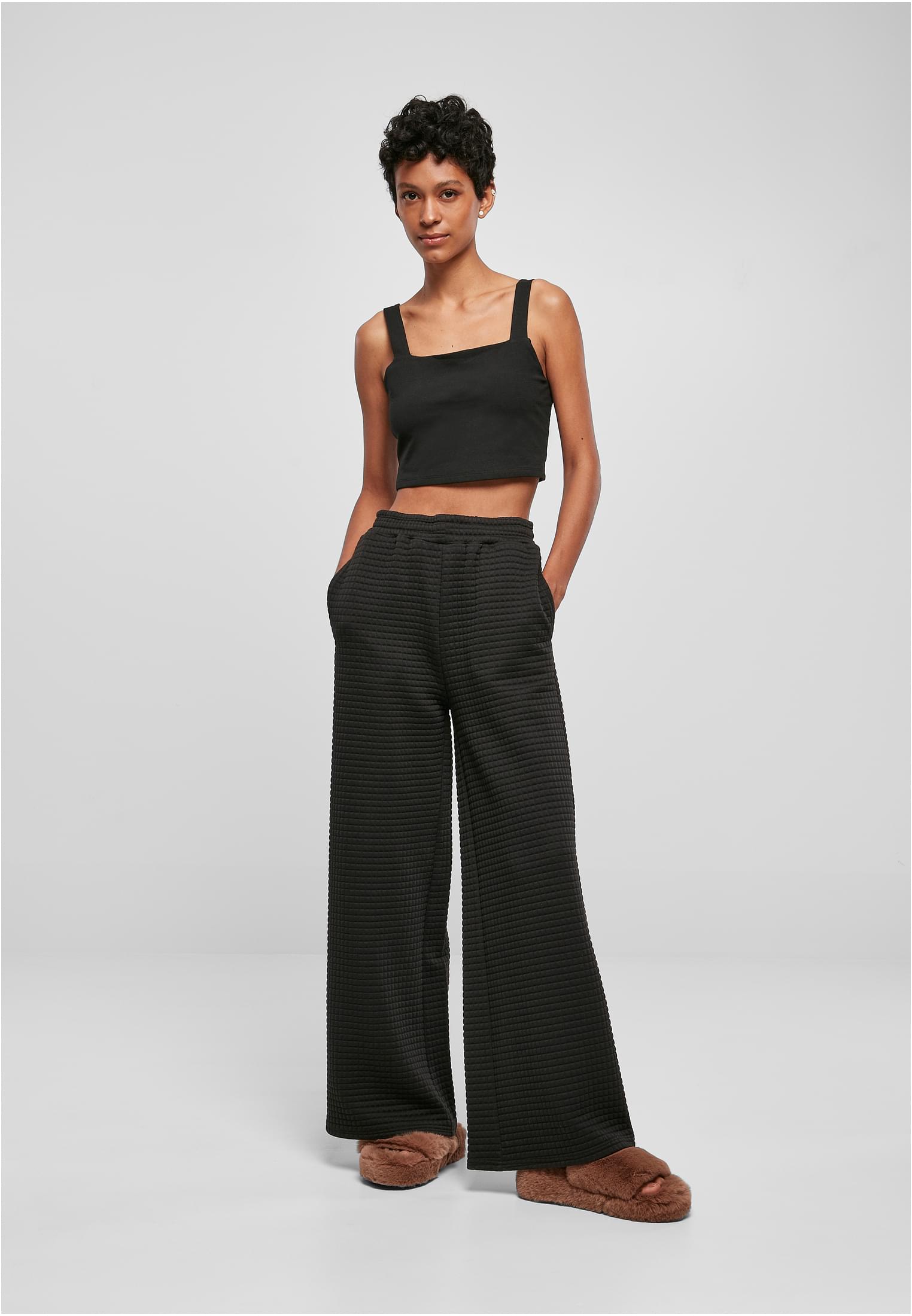 Ladies Quilte Wide Leg Sweat Pants | black