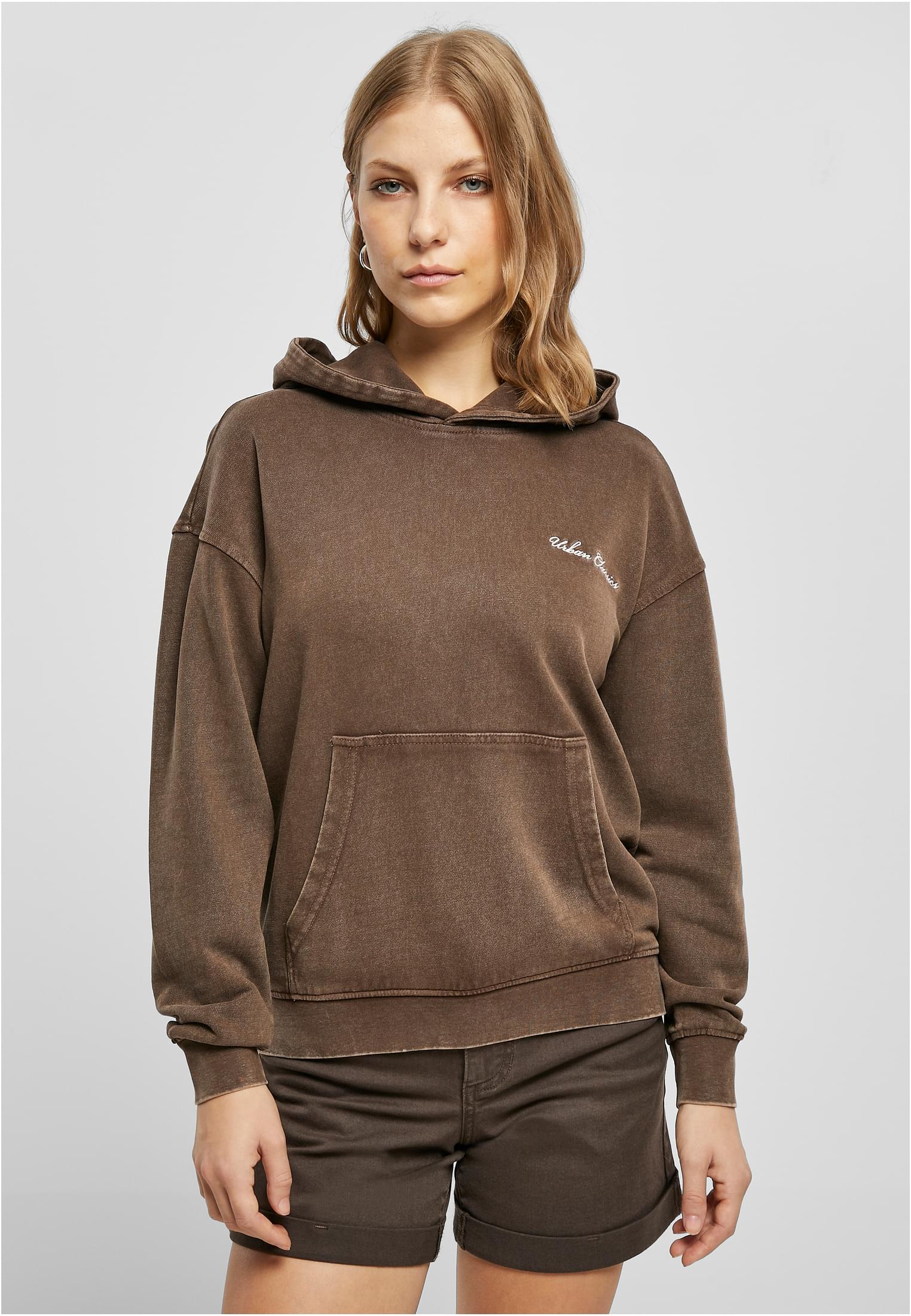 Ladies Small Embroidery Terry Hoody | brown