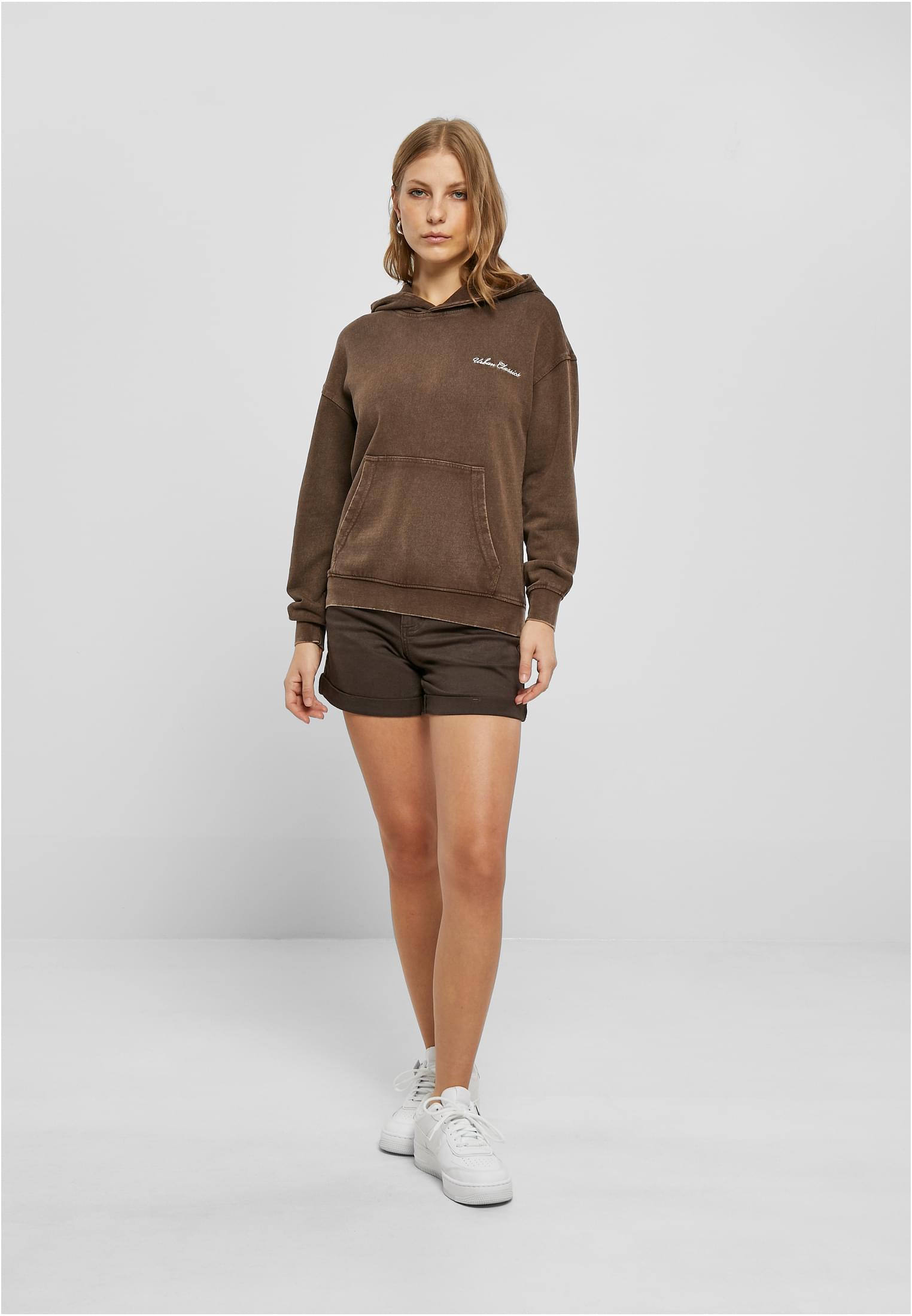 Ladies Small Embroidery Terry Hoody | brown