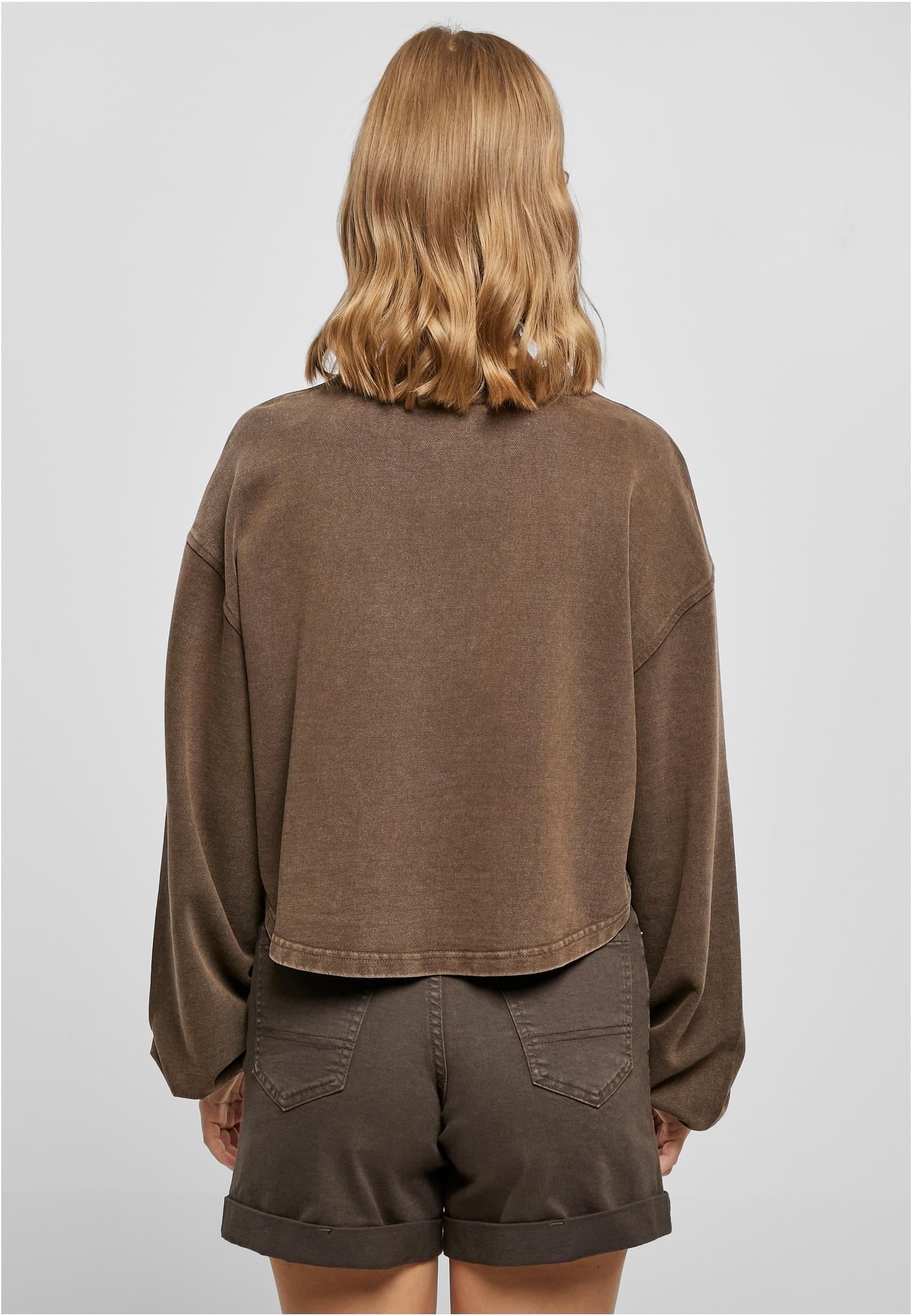 Ladies Cropped Small Embroidery Terry Crewneck | brown