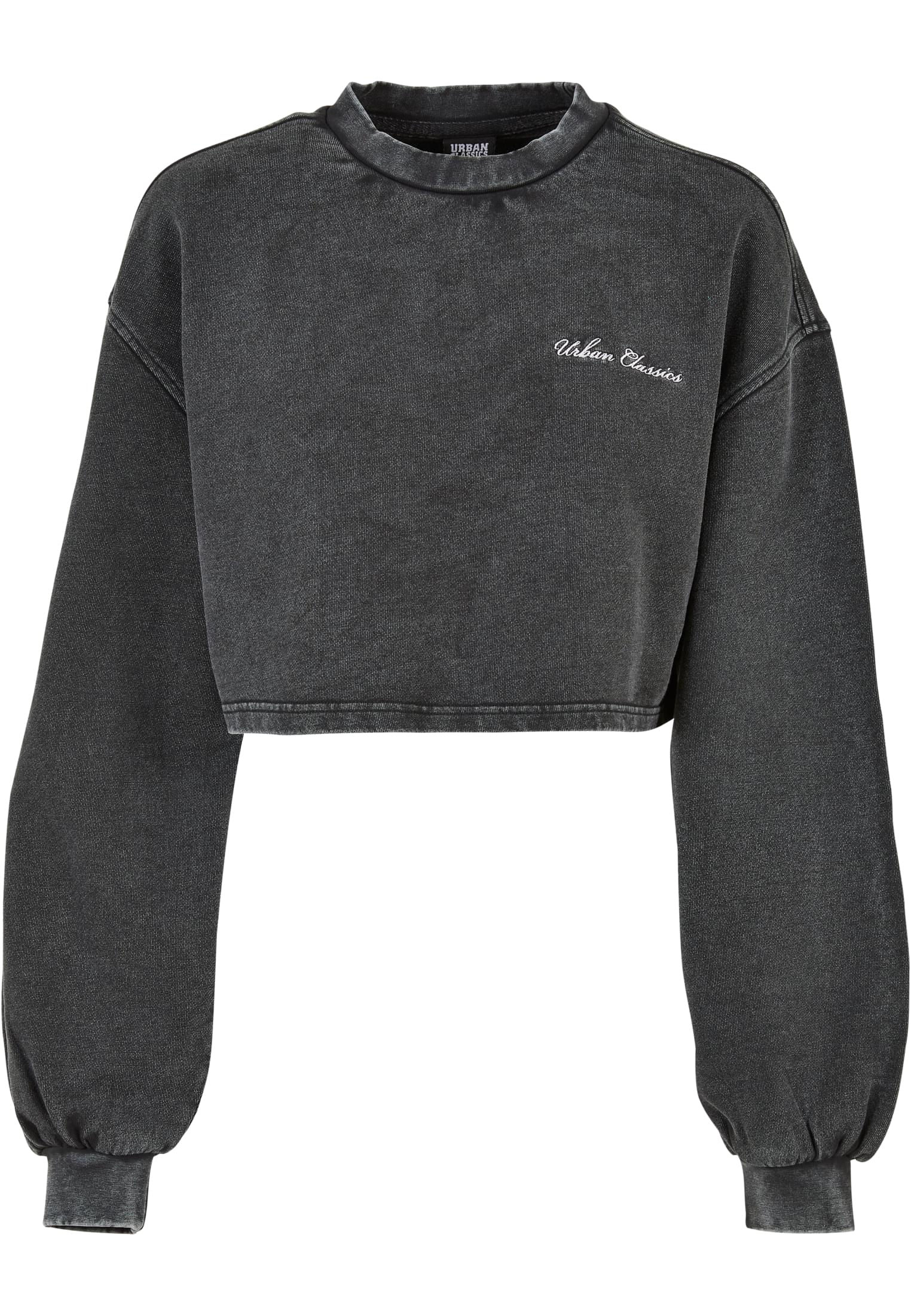 Ladies Cropped Small Embroidery Terry Crewneck | black