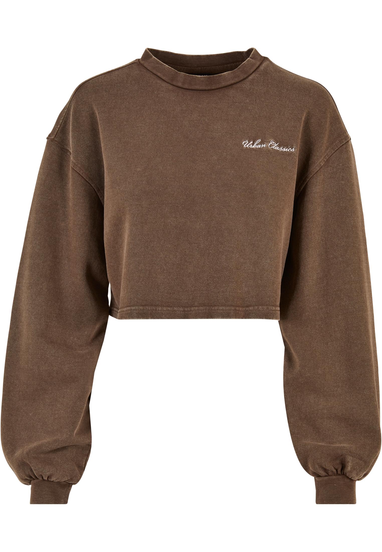 Ladies Cropped Small Embroidery Terry Crewneck | brown