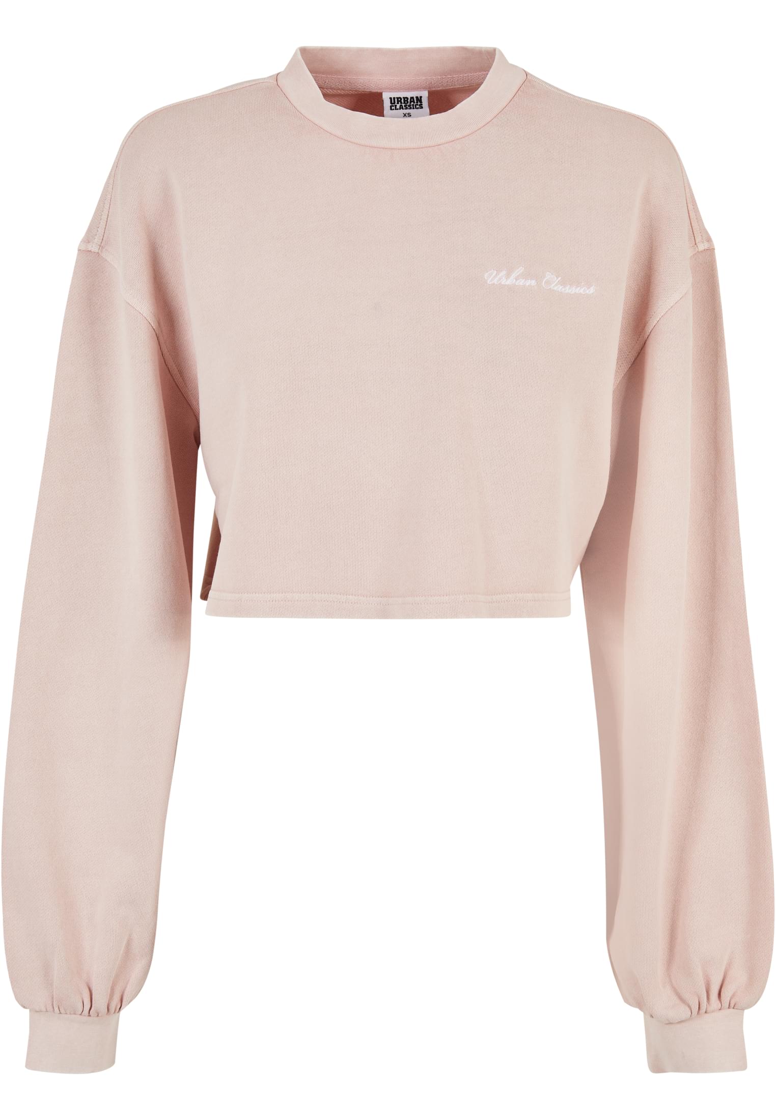 Ladies Cropped Small Embroidery Terry Crewneck | pink