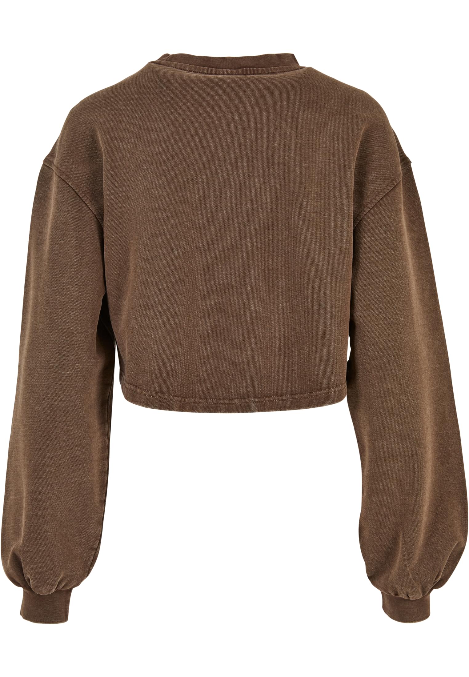 Ladies Cropped Small Embroidery Terry Crewneck | brown