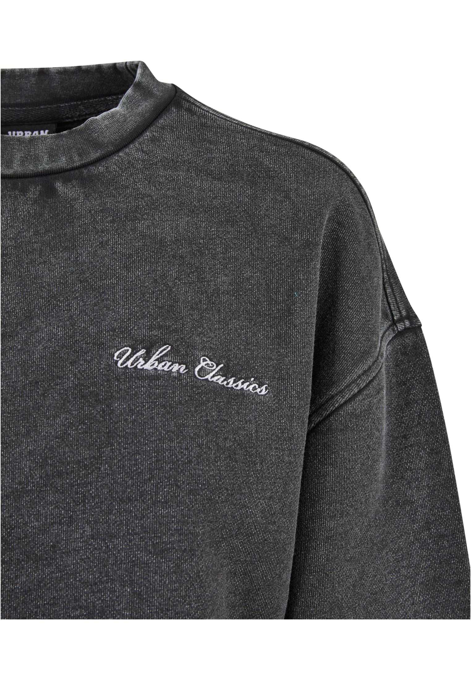 Ladies Cropped Small Embroidery Terry Crewneck | black