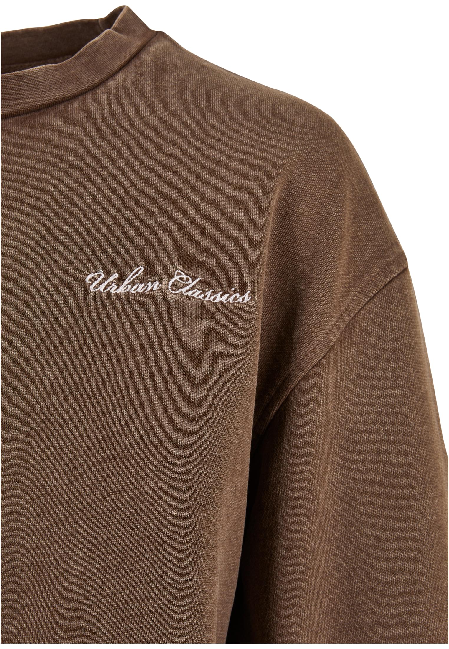 Ladies Cropped Small Embroidery Terry Crewneck | brown