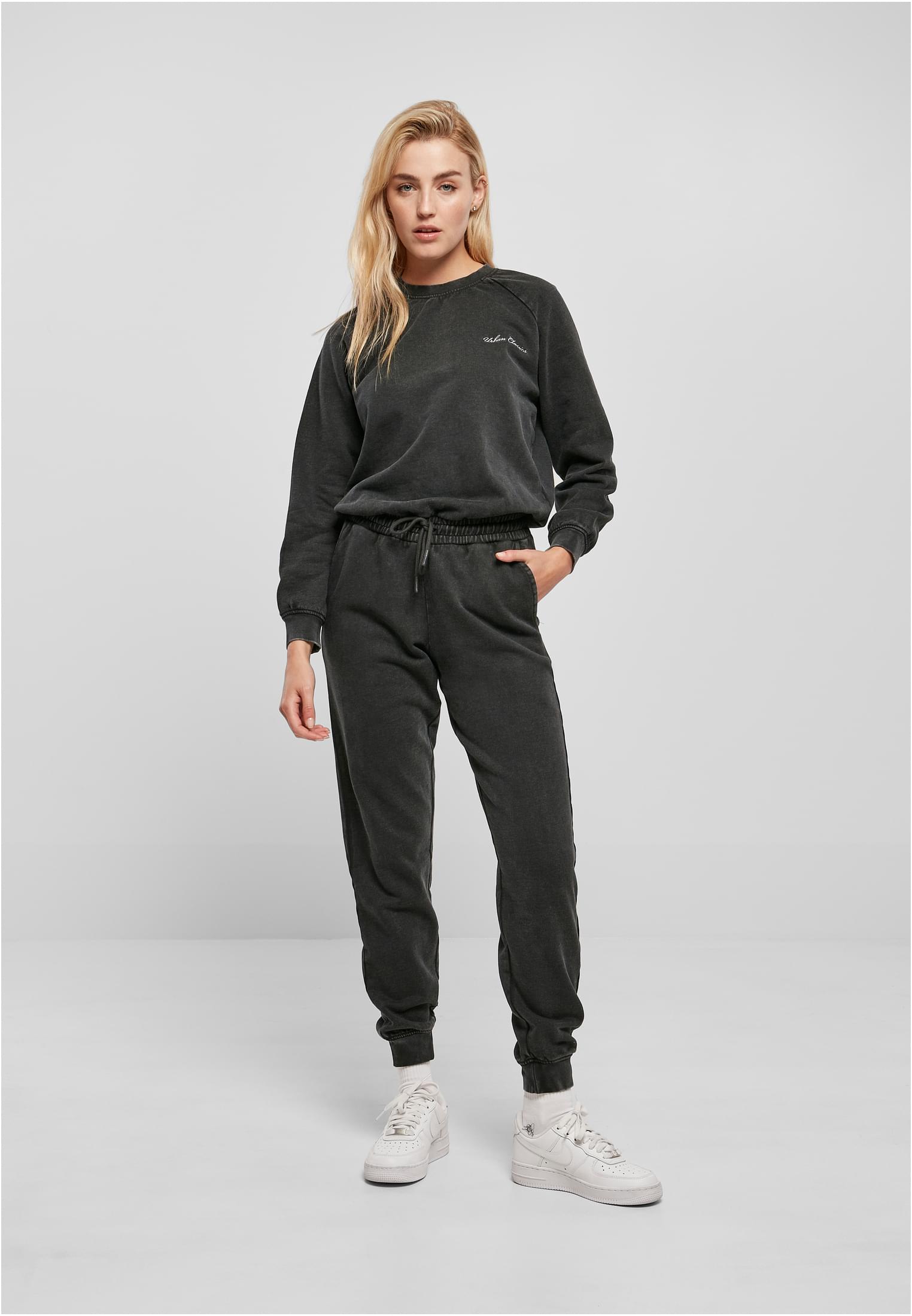 Ladies Small Embroidery Long Sleeve Terry Jumpsuit | black