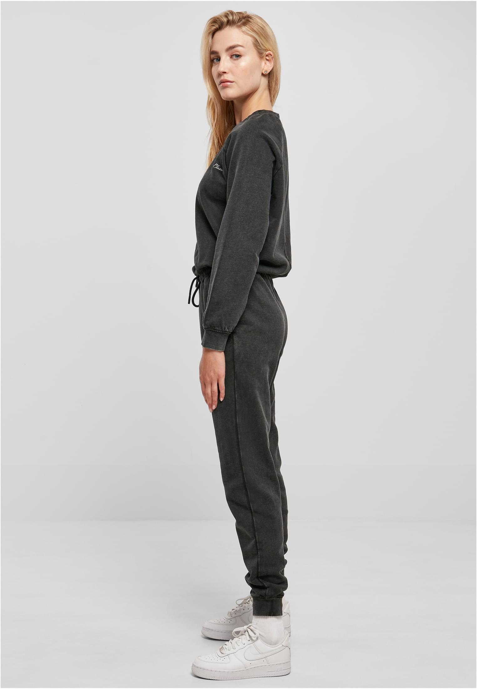 Ladies Small Embroidery Long Sleeve Terry Jumpsuit | black