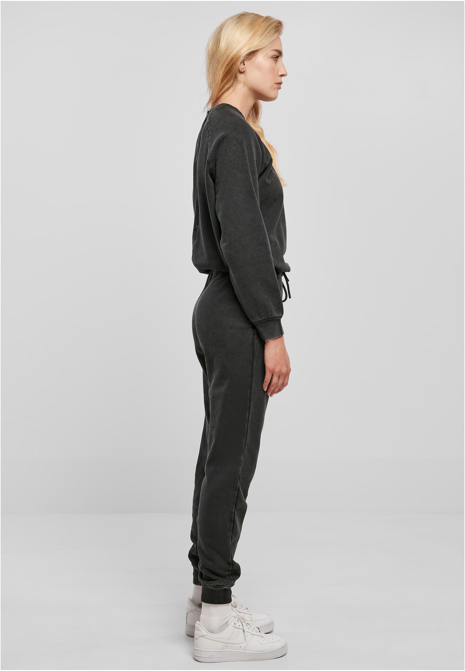 Ladies Small Embroidery Long Sleeve Terry Jumpsuit | black