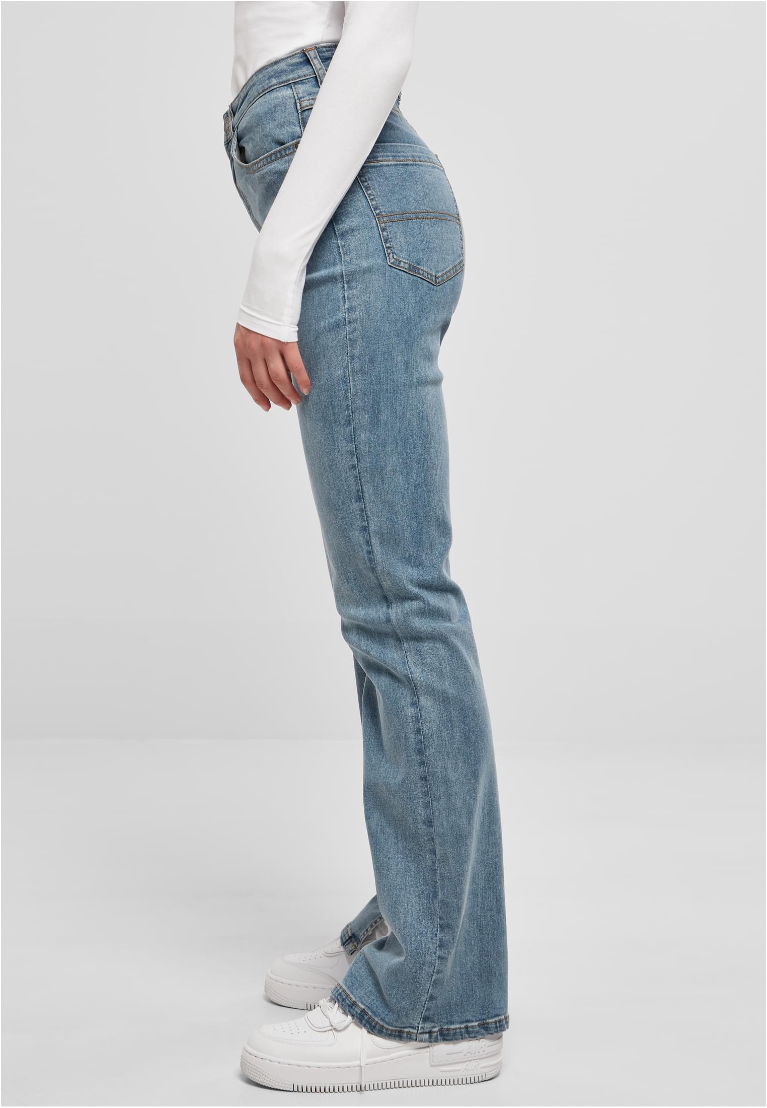 Ladies Highwaist Straight Slit Denim Pants | tinted lightblue washed