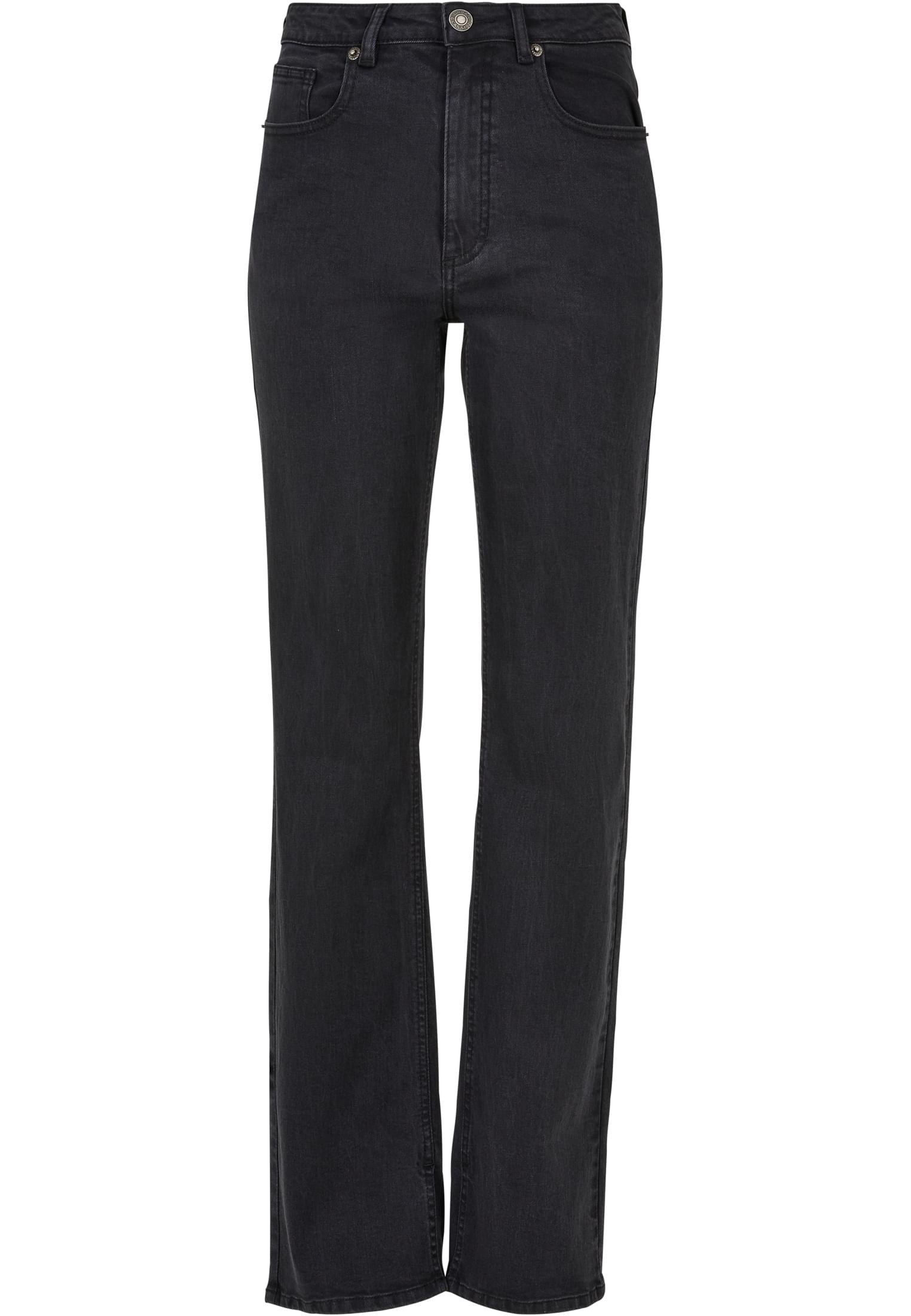 Ladies Highwaist Straight Slit Denim Pants | black washed