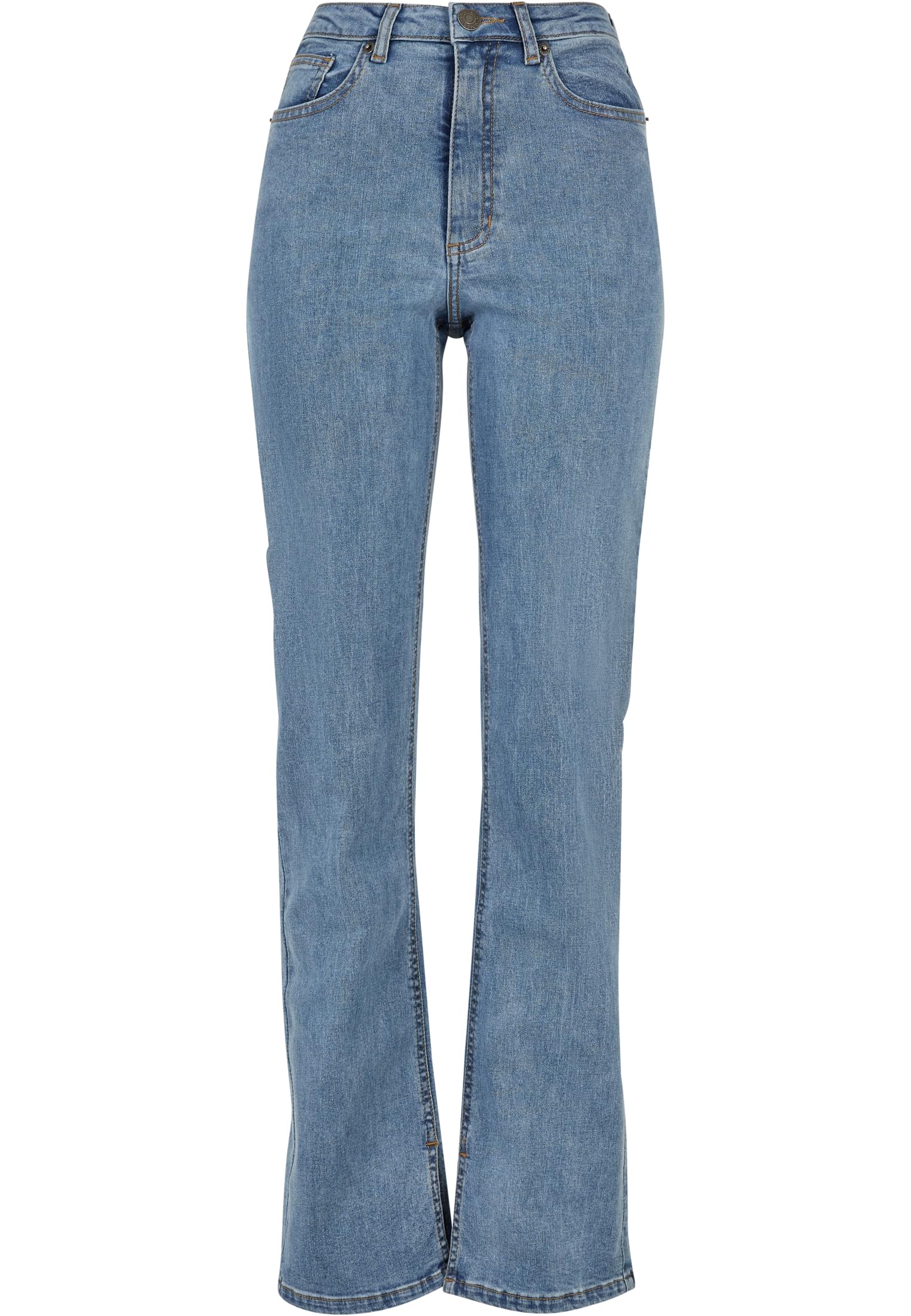 Ladies Highwaist Straight Slit Denim Pants | tinted lightblue washed