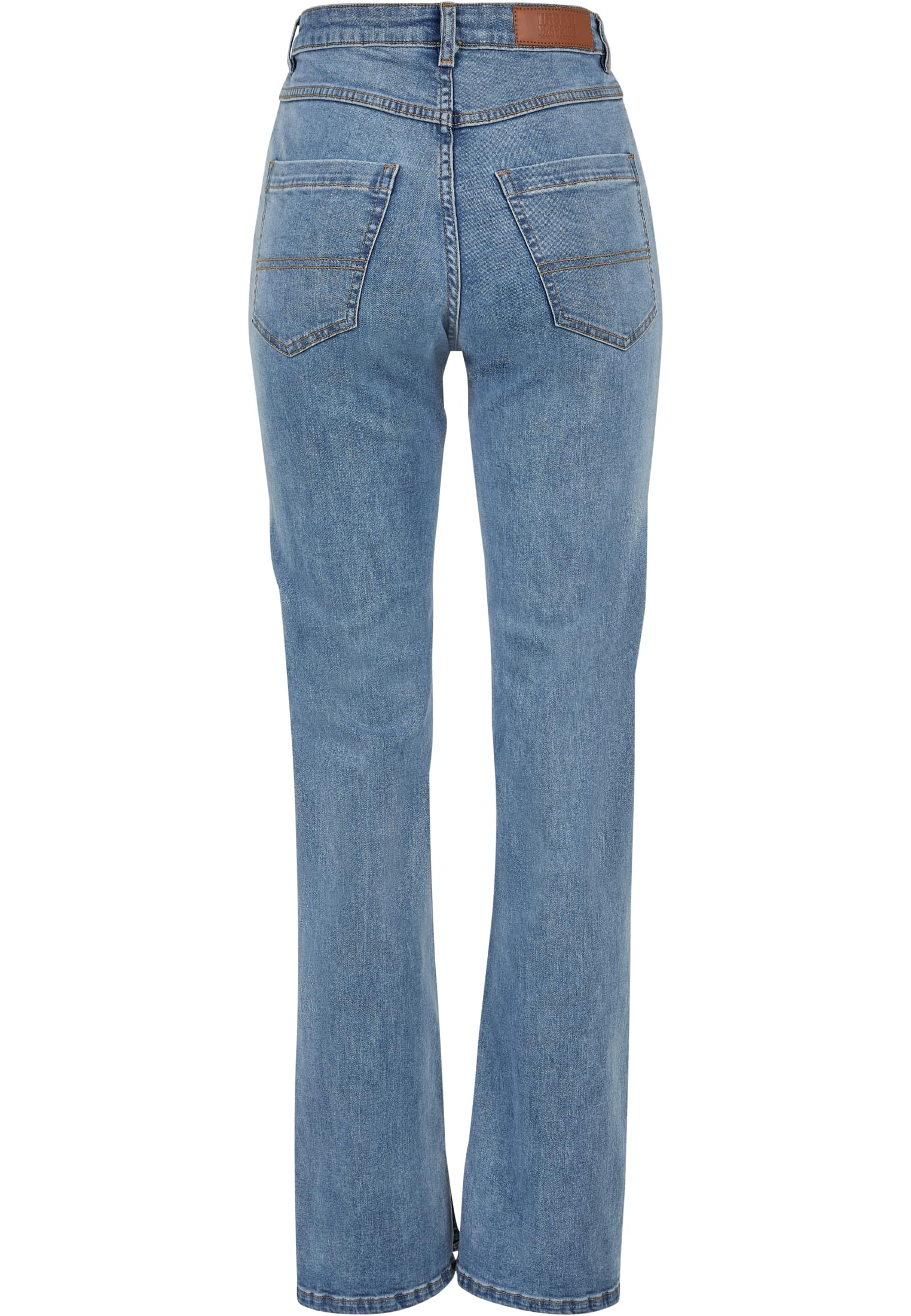 Ladies Highwaist Straight Slit Denim Pants | tinted lightblue washed