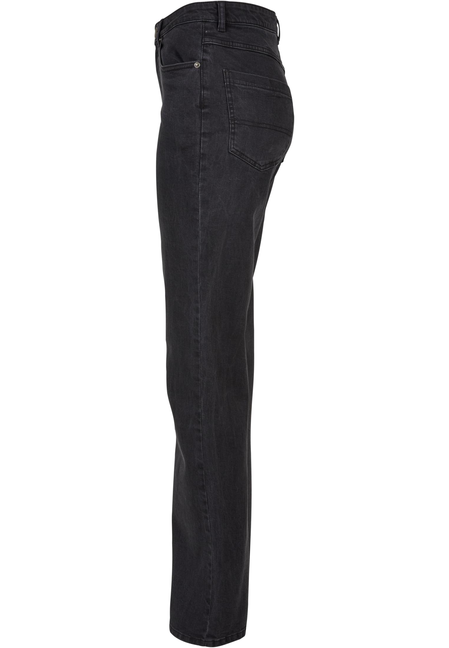 Ladies Highwaist Straight Slit Denim Pants | black washed