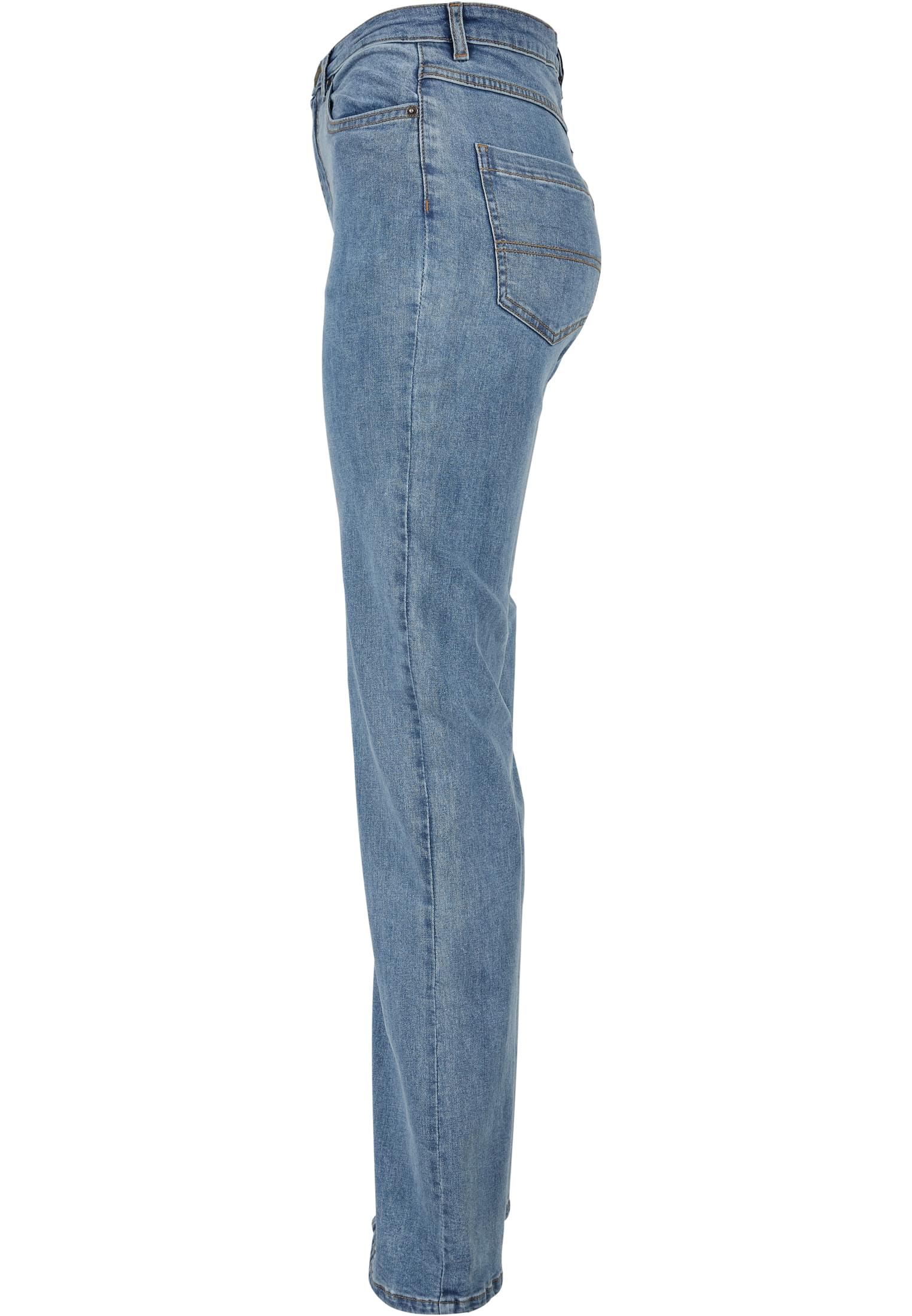 Ladies Highwaist Straight Slit Denim Pants | tinted lightblue washed