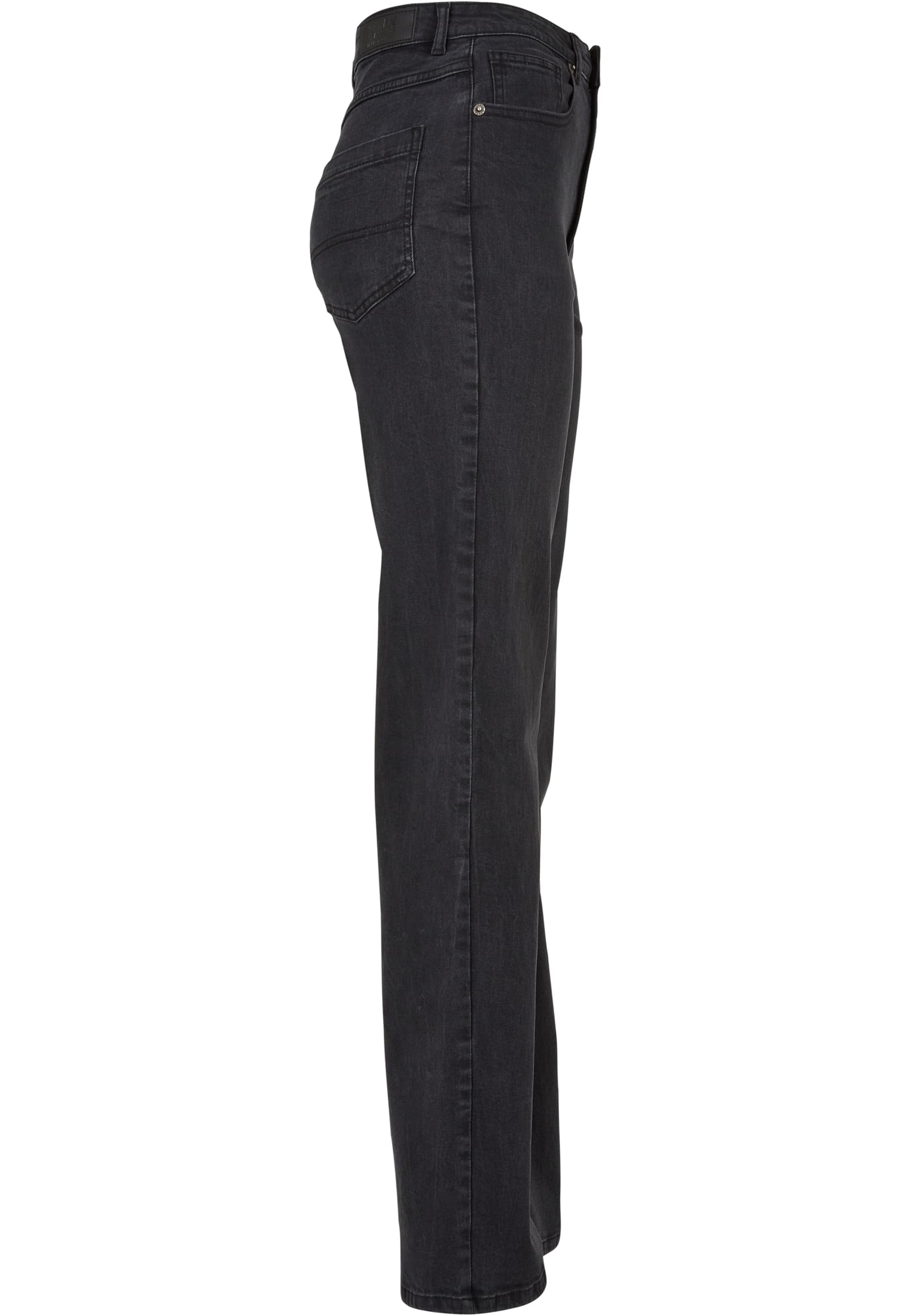 Ladies Highwaist Straight Slit Denim Pants | black washed