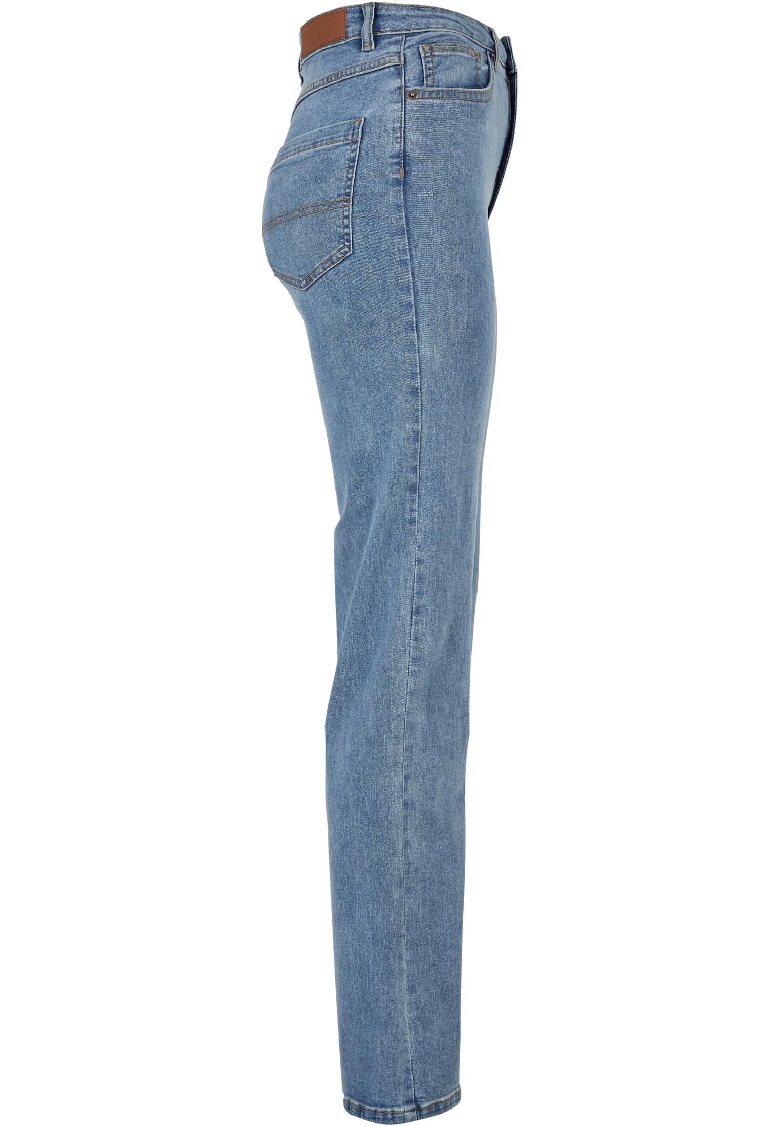 Ladies Highwaist Straight Slit Denim Pants | tinted lightblue washed