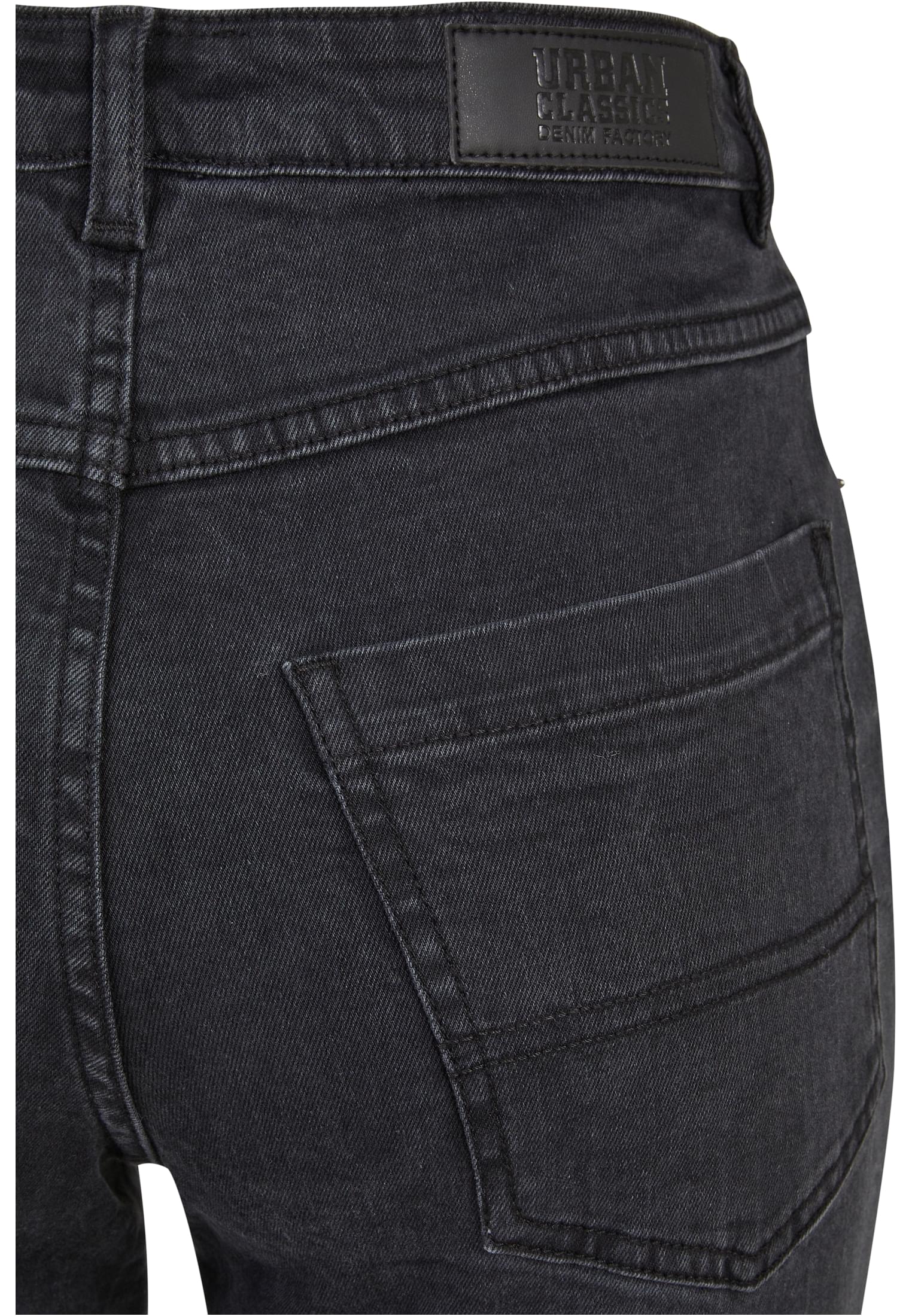 Ladies Highwaist Straight Slit Denim Pants | black washed