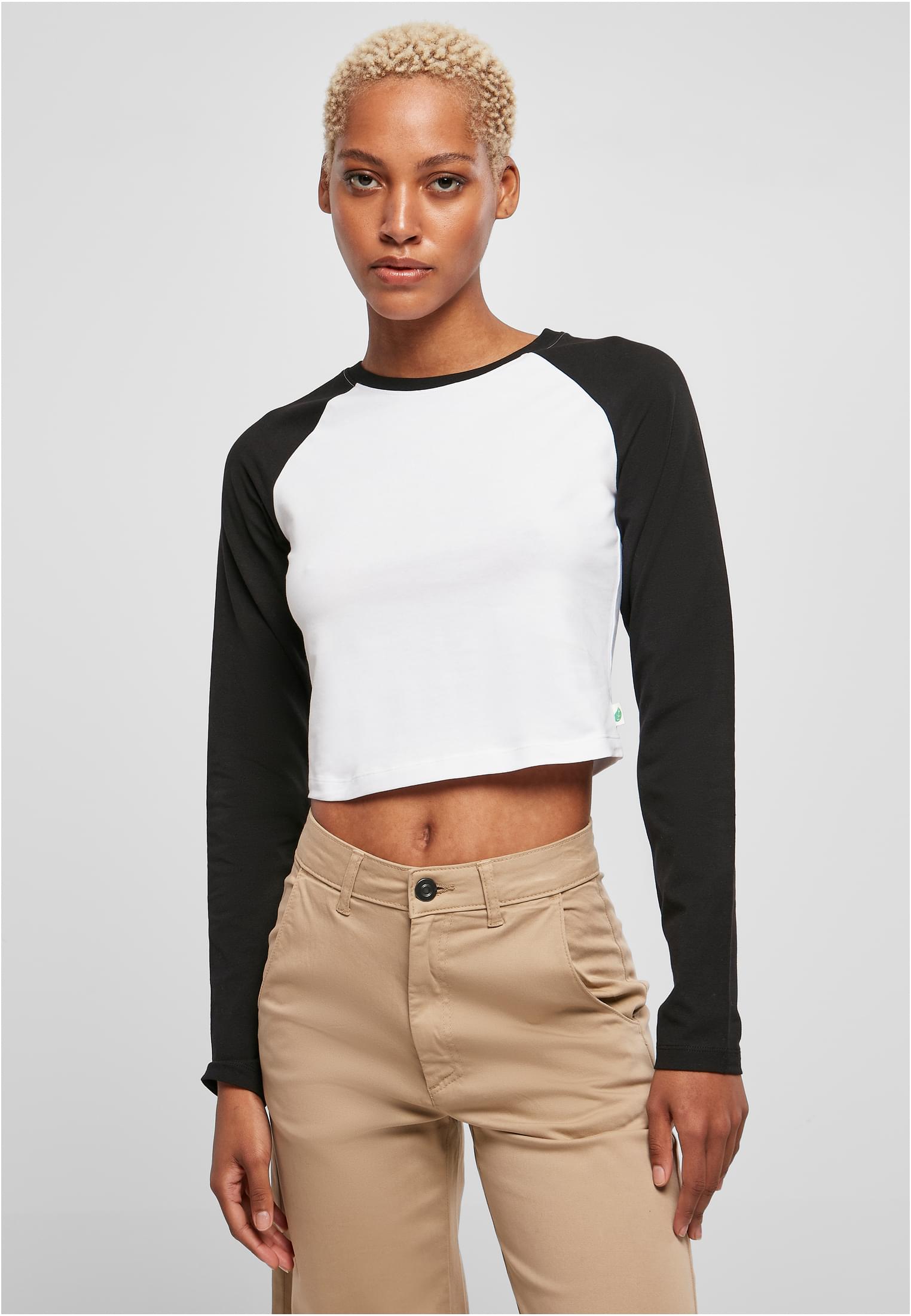 Ladies Organic Cropped Retro Baseball Longsleeve | white/black