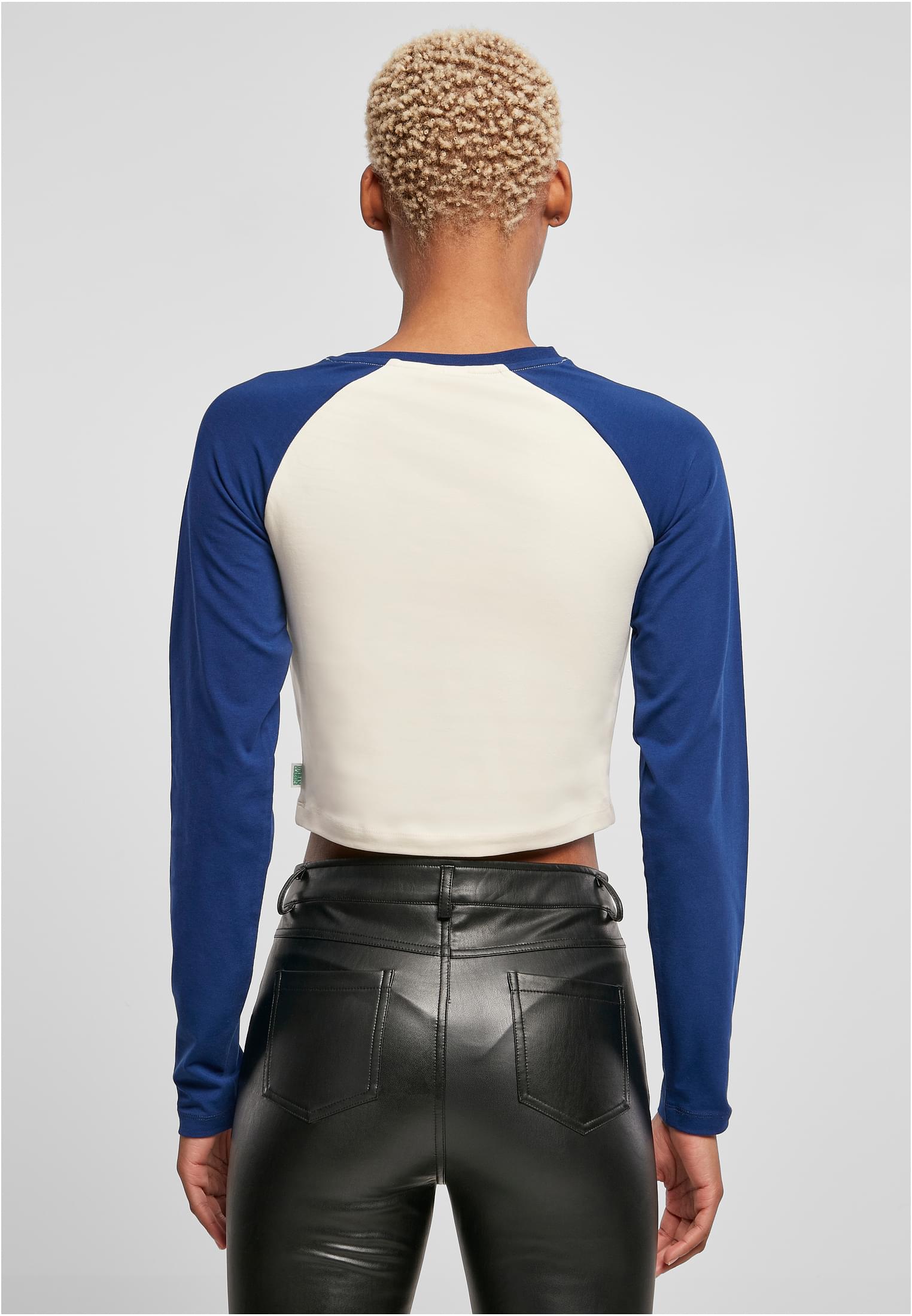 Ladies Organic Cropped Retro Baseball Longsleeve | whitesand/spaceblue