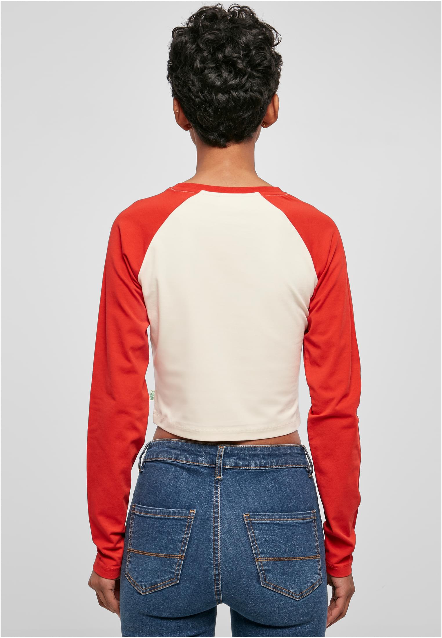 Ladies Organic Cropped Retro Baseball Longsleeve | whitesand/hugered