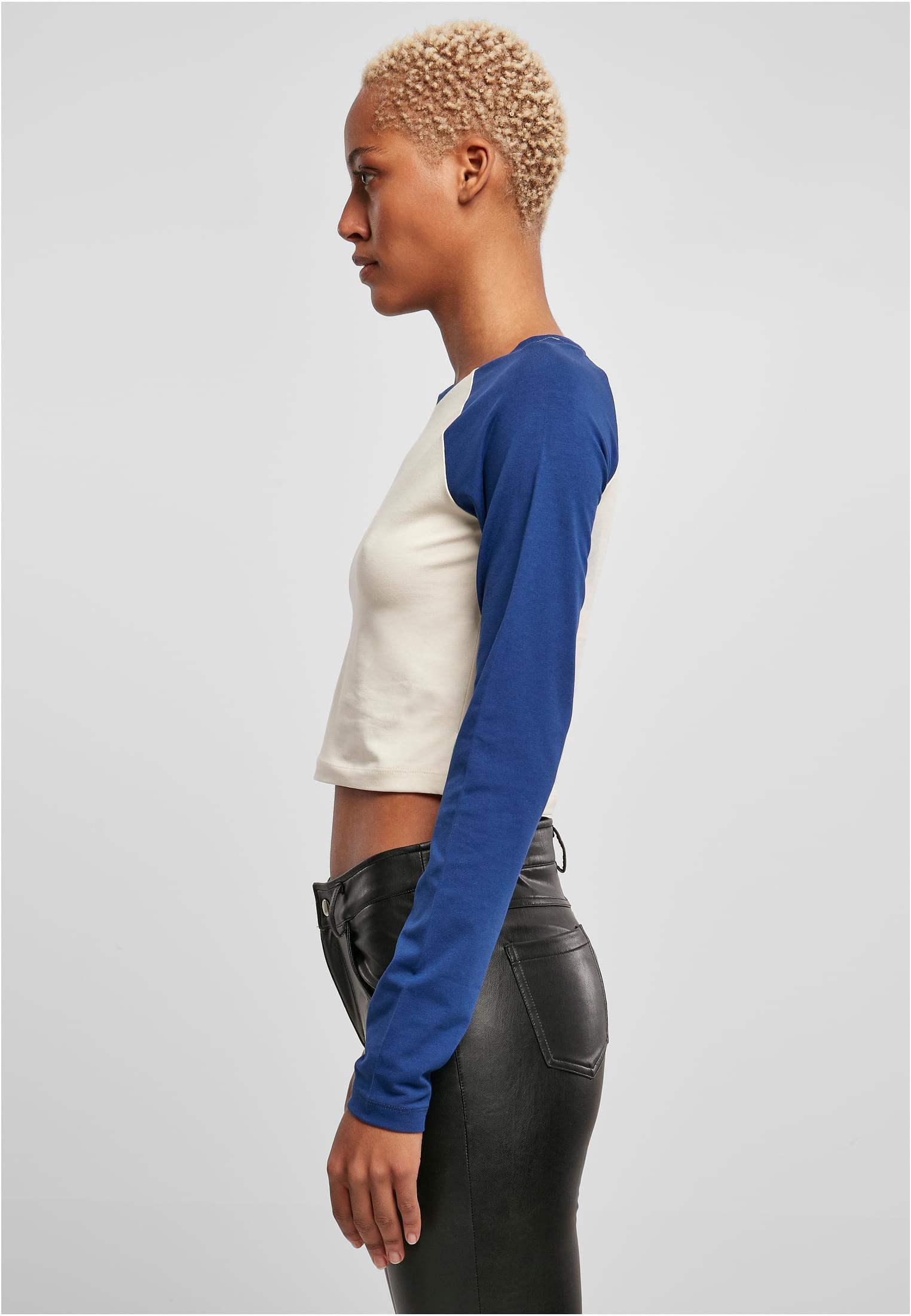 Ladies Organic Cropped Retro Baseball Longsleeve | whitesand/spaceblue