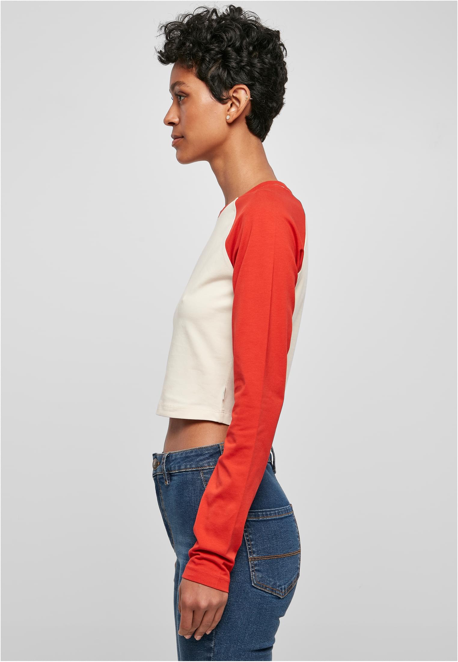 Ladies Organic Cropped Retro Baseball Longsleeve | whitesand/hugered