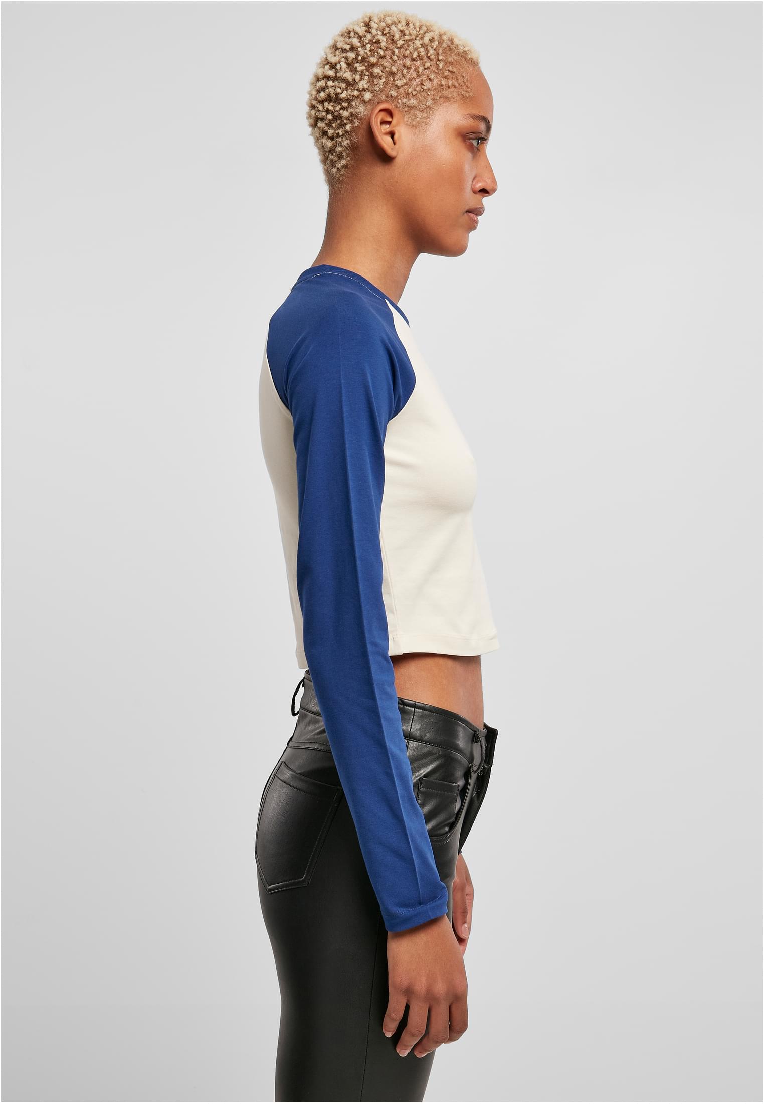 Ladies Organic Cropped Retro Baseball Longsleeve | whitesand/spaceblue