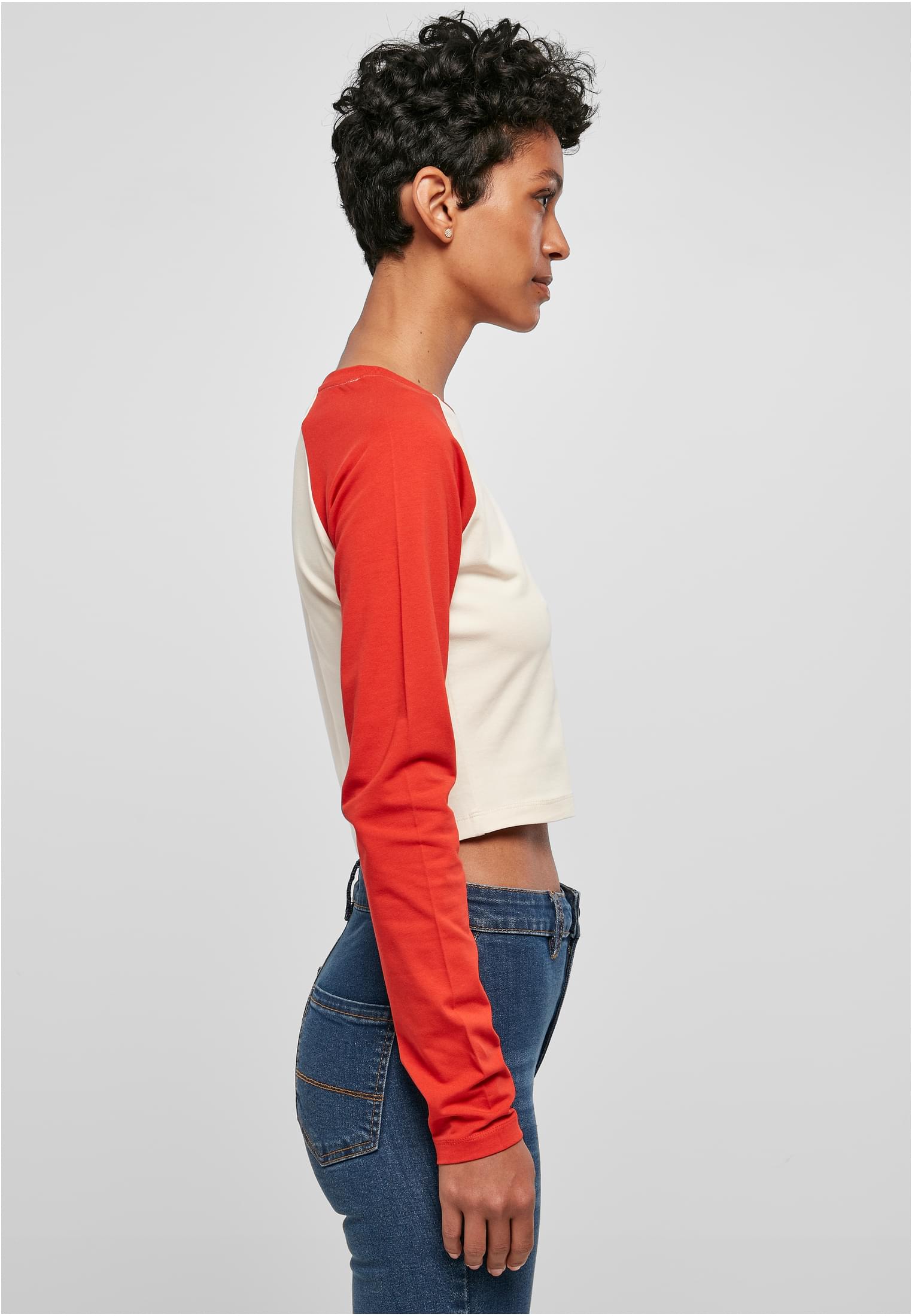 Ladies Organic Cropped Retro Baseball Longsleeve | whitesand/hugered