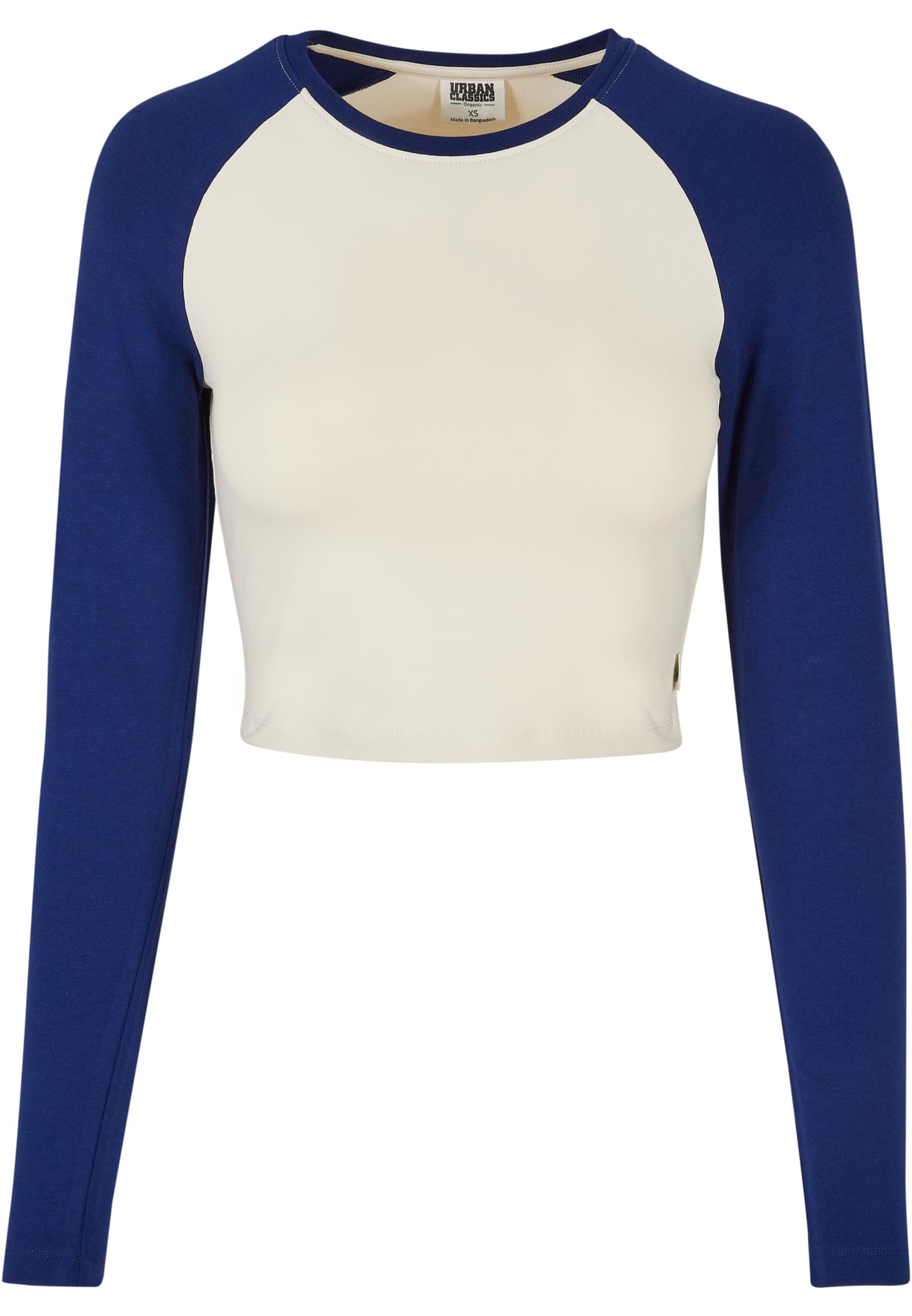 Ladies Organic Cropped Retro Baseball Longsleeve | whitesand/spaceblue