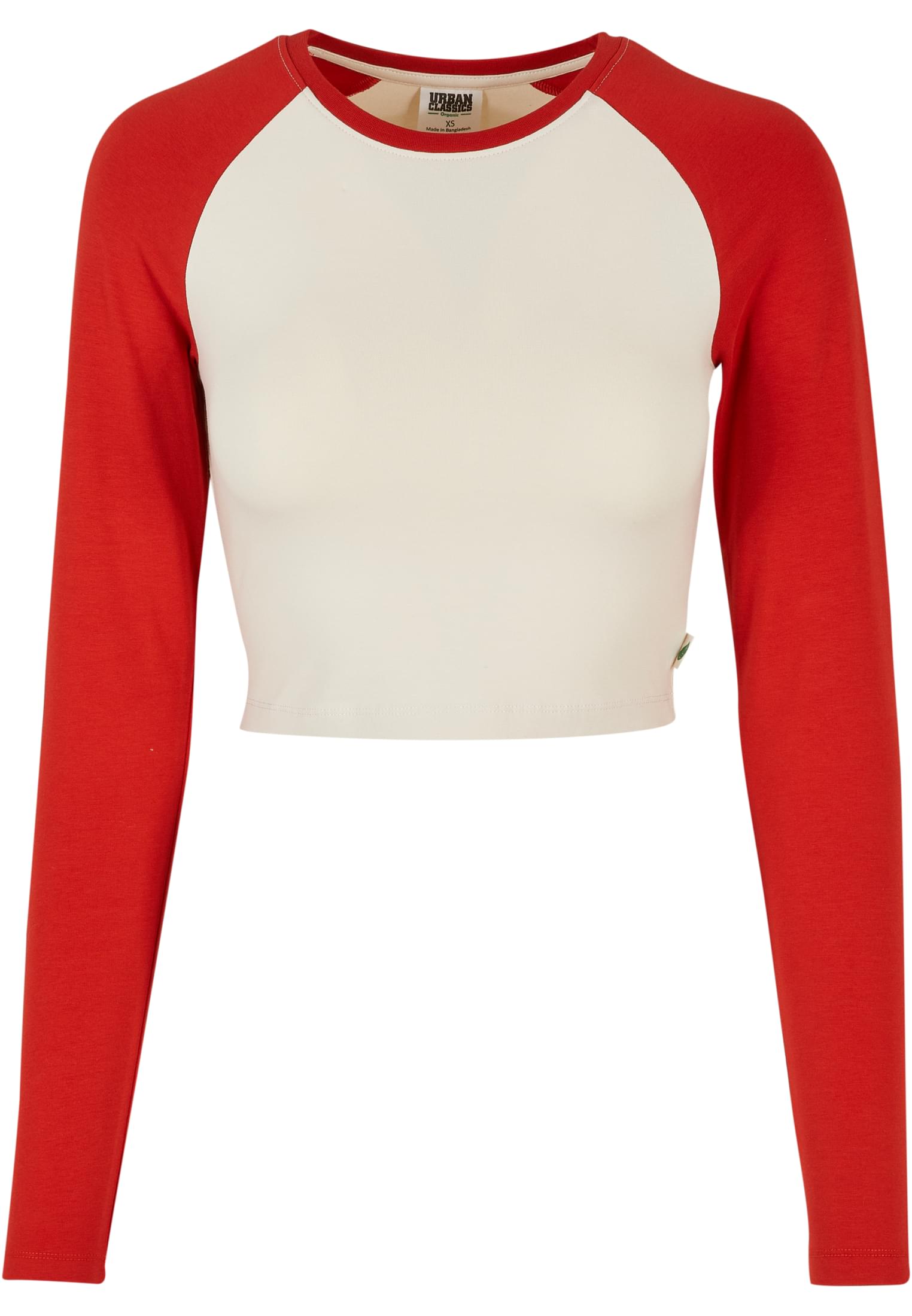 Ladies Organic Cropped Retro Baseball Longsleeve | whitesand/hugered