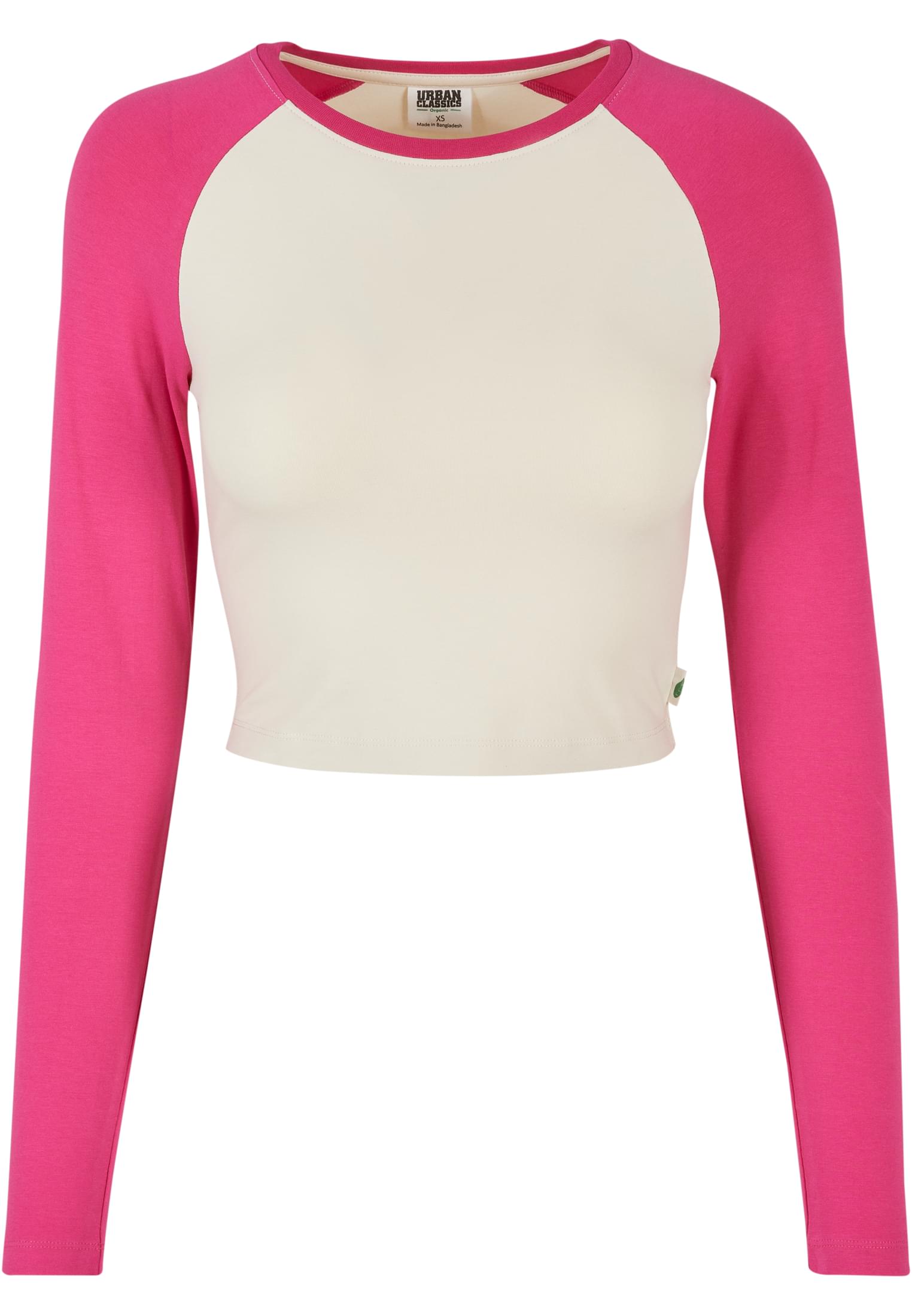 Ladies Organic Cropped Retro Baseball Longsleeve | whitesand/hibiskus pink