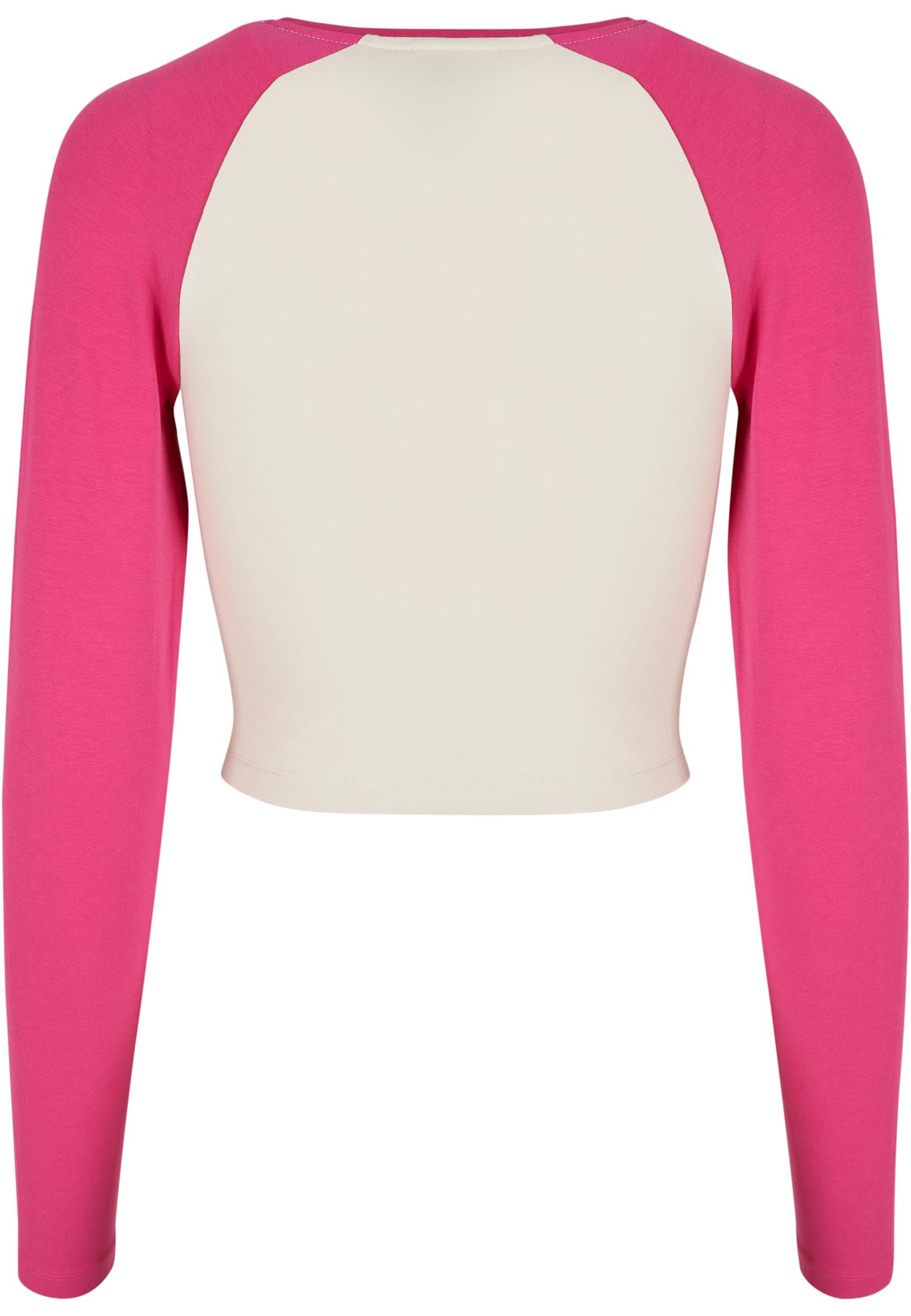 Ladies Organic Cropped Retro Baseball Longsleeve | whitesand/hibiskus pink