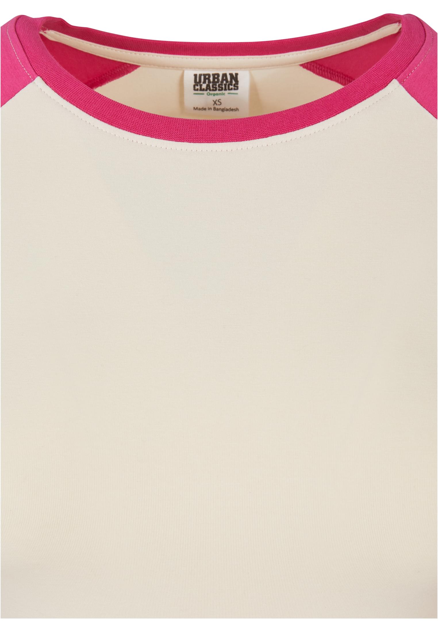 Ladies Organic Cropped Retro Baseball Longsleeve | whitesand/hibiskus pink